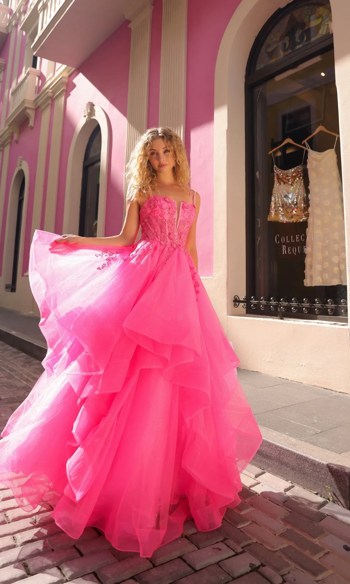 Lace-Up Long Tiered Prom Ball Gown H1351 sold by PromGirl product image thumbnail 3