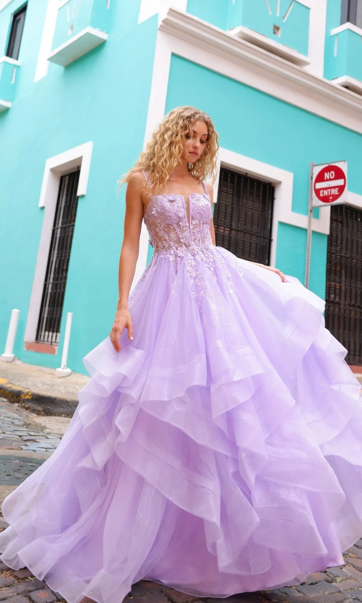 Lace-Up Long Tiered Prom Ball Gown H1351 sold by PromGirl product image thumbnail 4