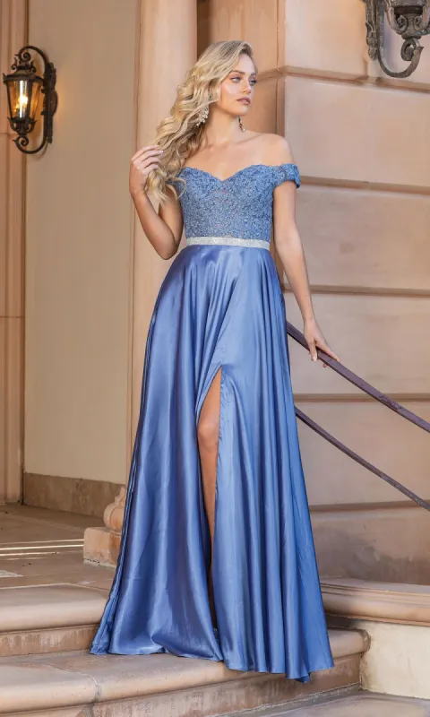 Embroidered Off-Shoulder Long Prom Dress 4222A sold by PromGirl