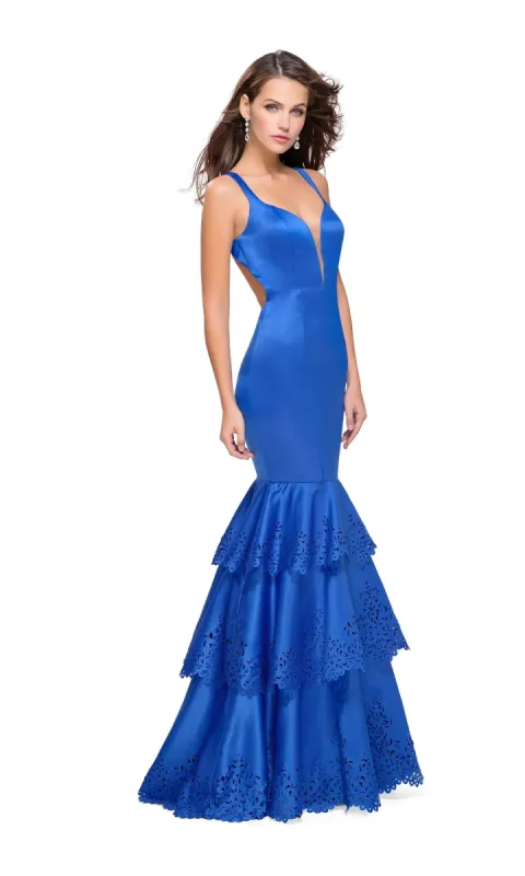 Cut-Out-Back Scalloped V-Neck Long Prom Dress sold by PromGirl