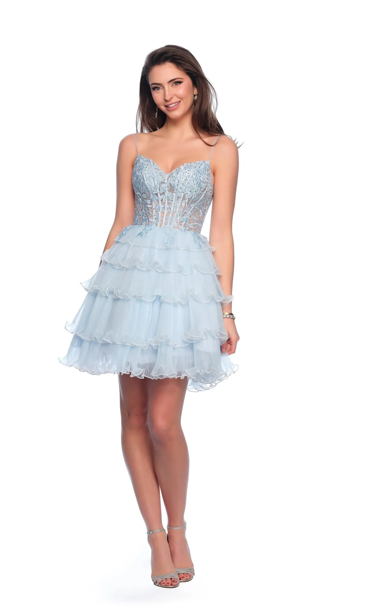 Dave and Johnny Short Blue A-Line Hoco Dress 11753 sold by PromGirl product image thumbnail 3