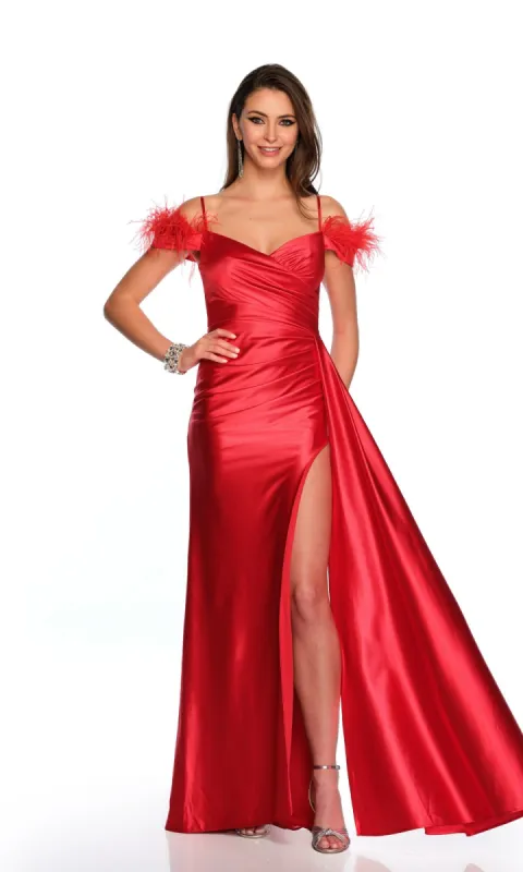 Dave and Johnny Feather Long Red Prom Dress 11217 sold by PromGirl