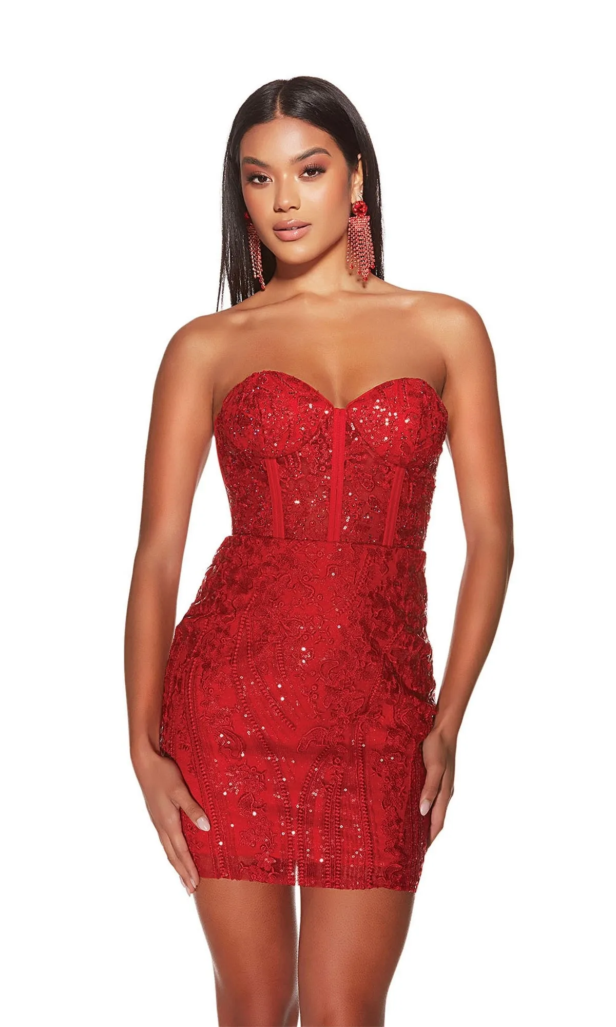 Alyce Strapless Short Red Lace Hoco Dress 4814 sold by PromGirl product image thumbnail 3