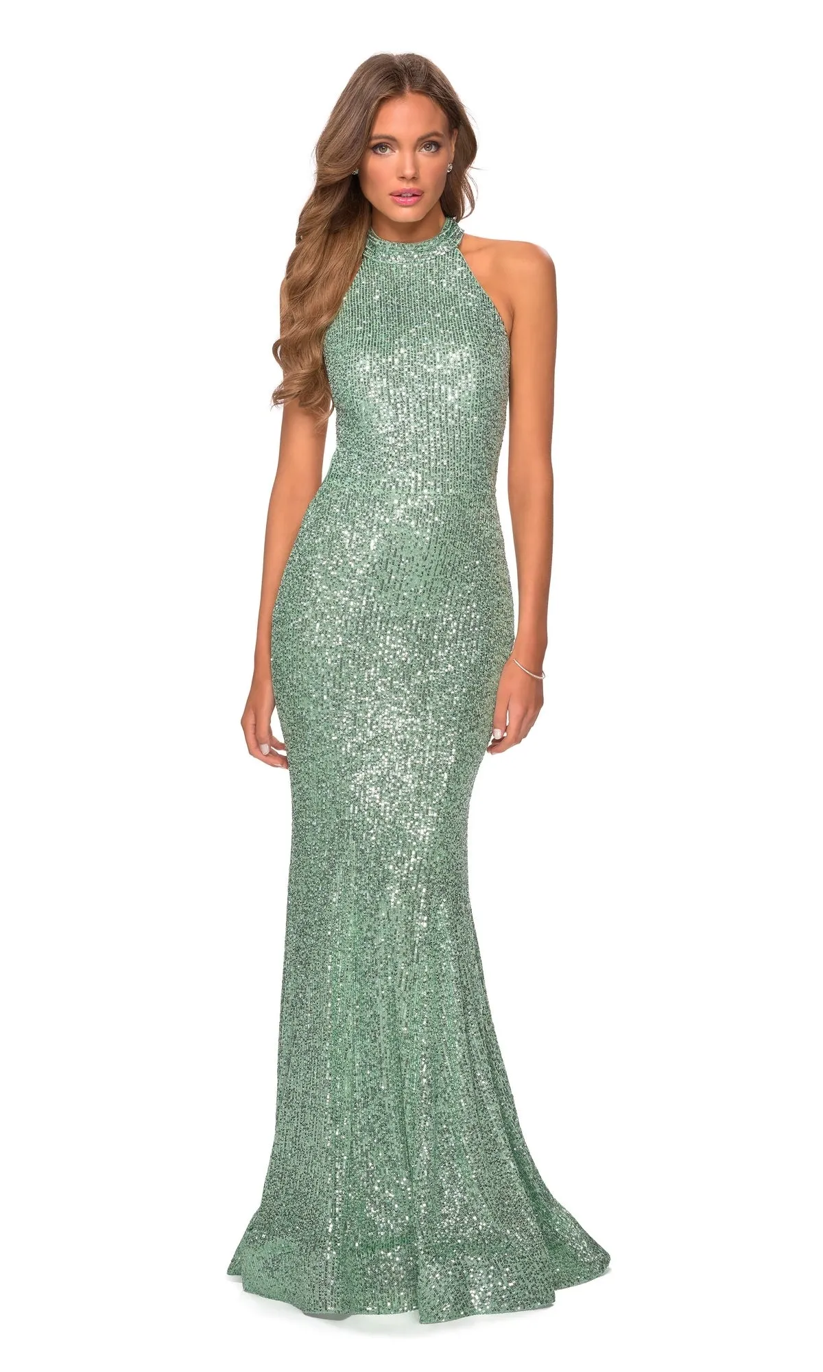 La Femme High-Neck Fitted Sequin Prom Dress 28612 sold by PromGirl