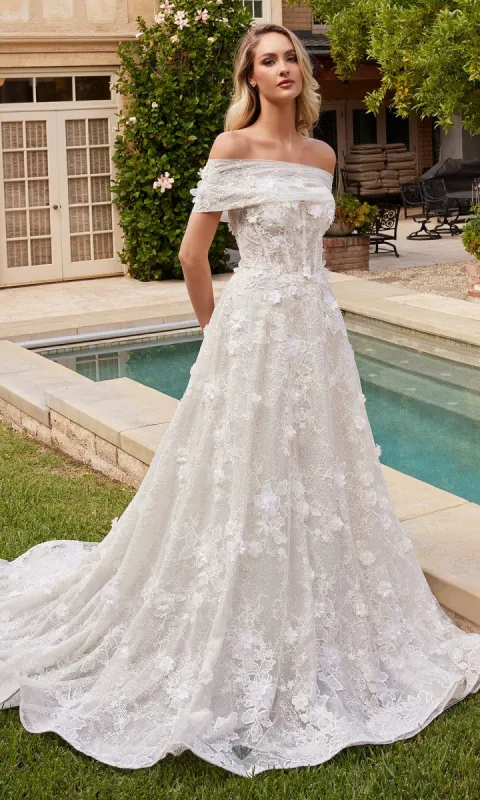 Lace A-Line Wedding Dress CD860W with 3D Flowers sold by PromGirl