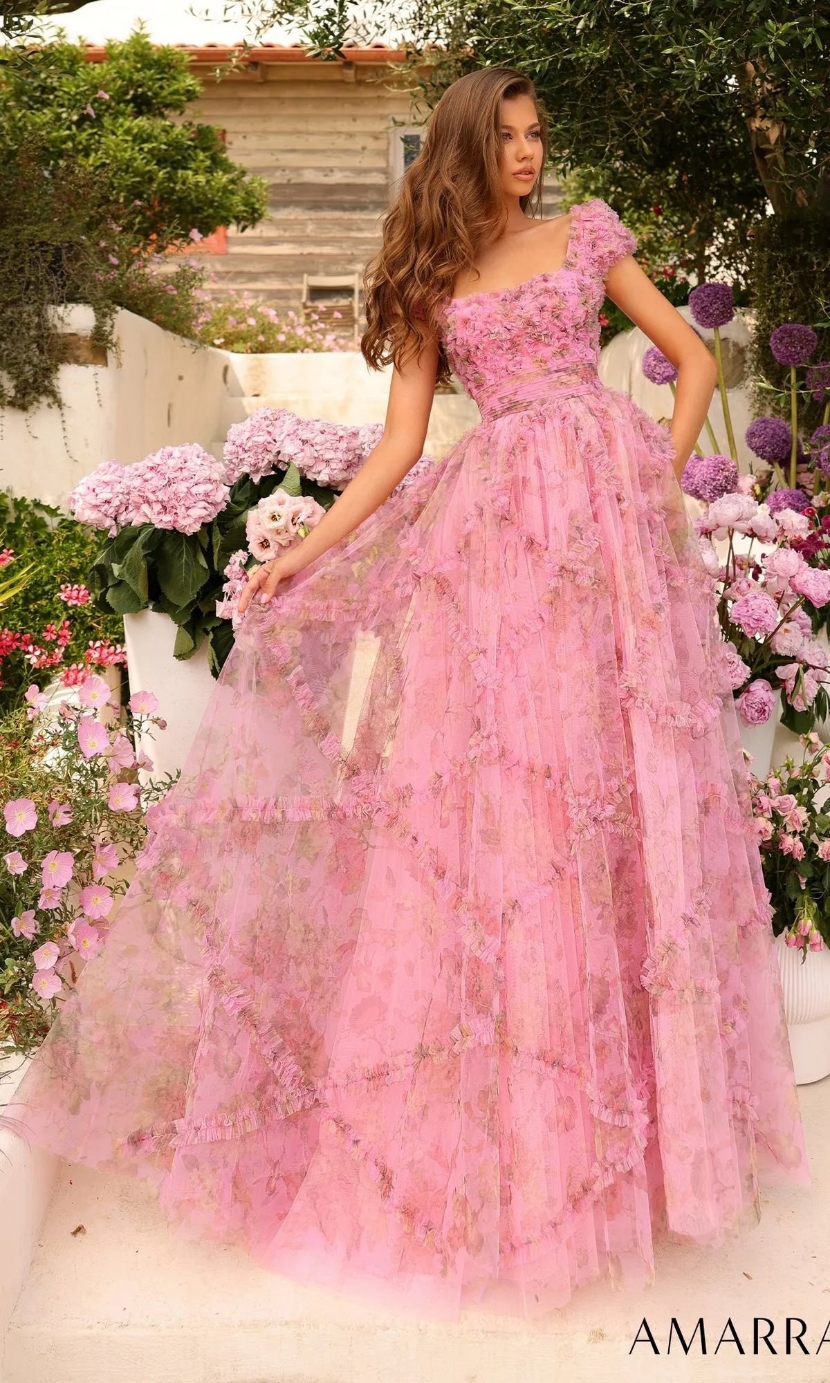 Cap-Sleeve Long Ruffled Prom Gown: Amarra 94044 sold by PromGirl