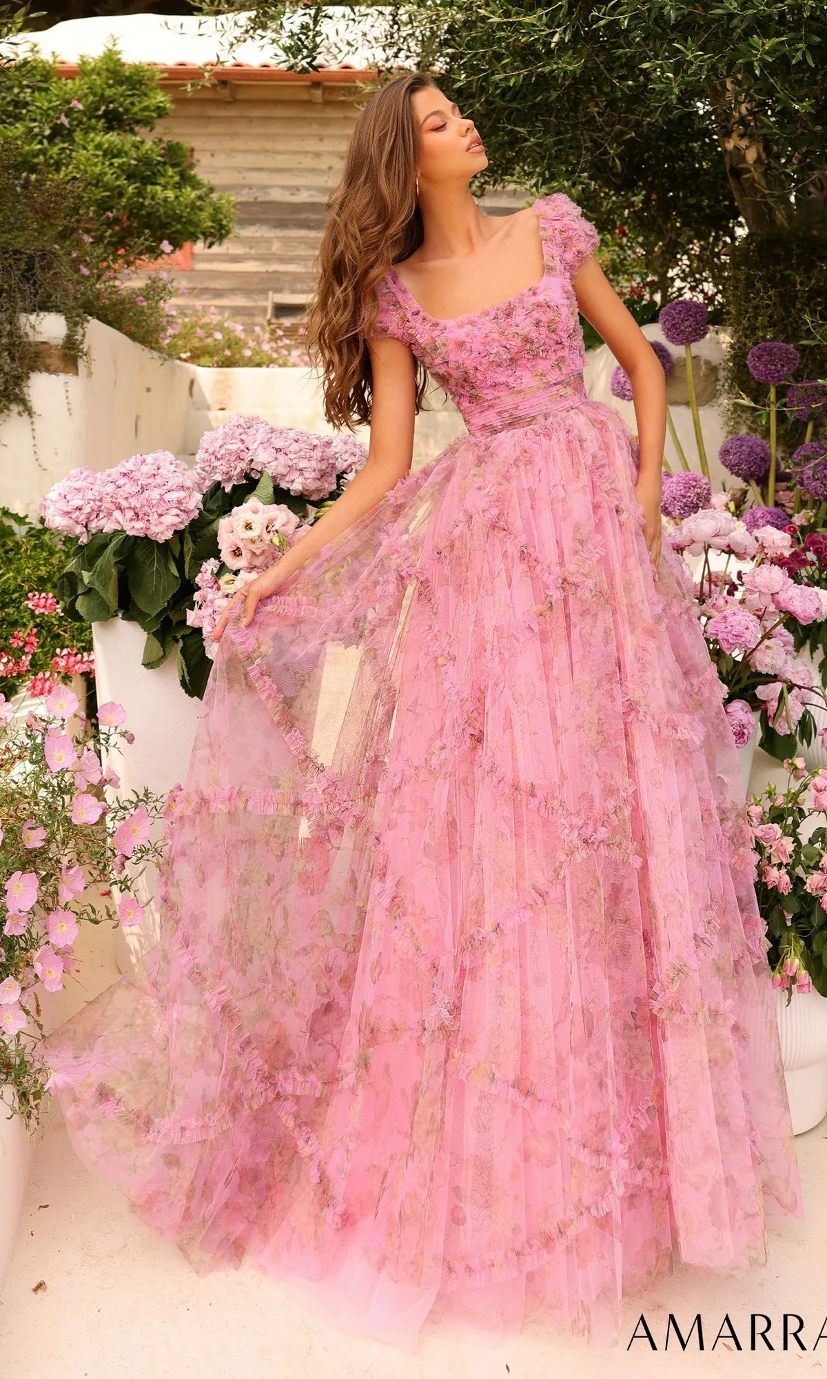 Cap-Sleeve Long Ruffled Prom Gown: Amarra 94044 sold by PromGirl product image thumbnail 3