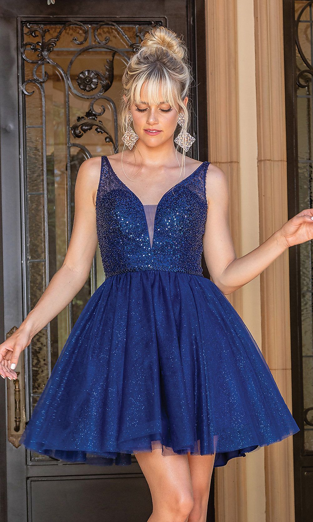 Sleeveless Sequin-Bodice Short Glitter Prom Dress sold by PromGirl product image thumbnail 5