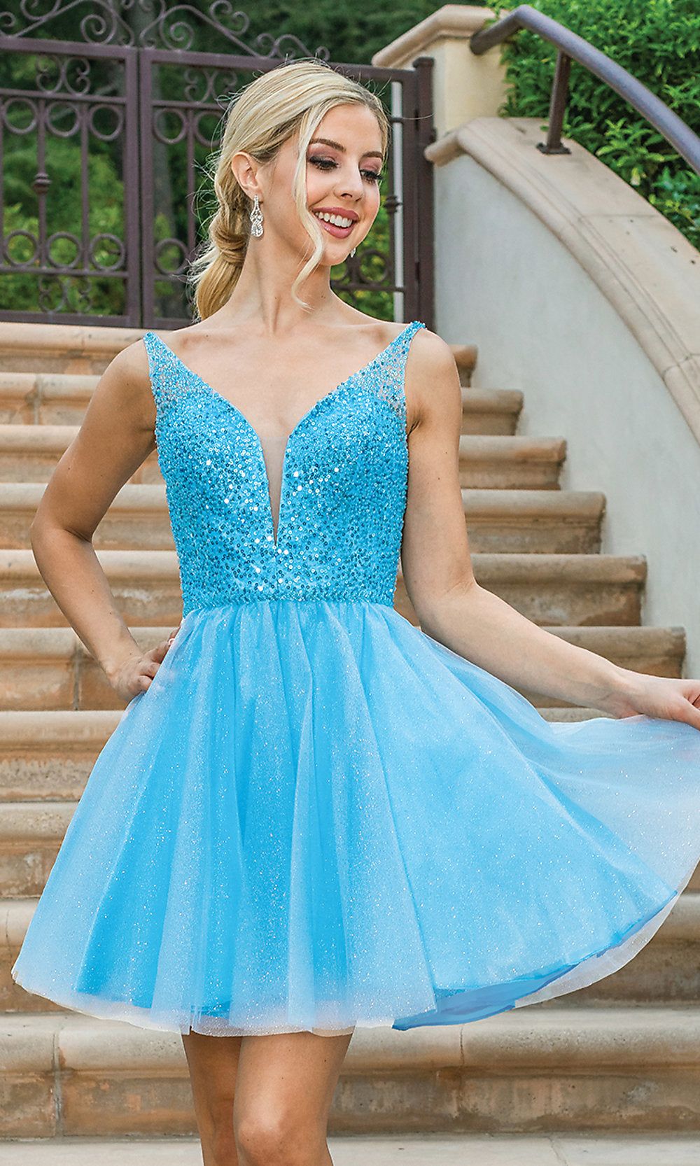 Sleeveless Sequin-Bodice Short Glitter Prom Dress sold by PromGirl product image thumbnail 3
