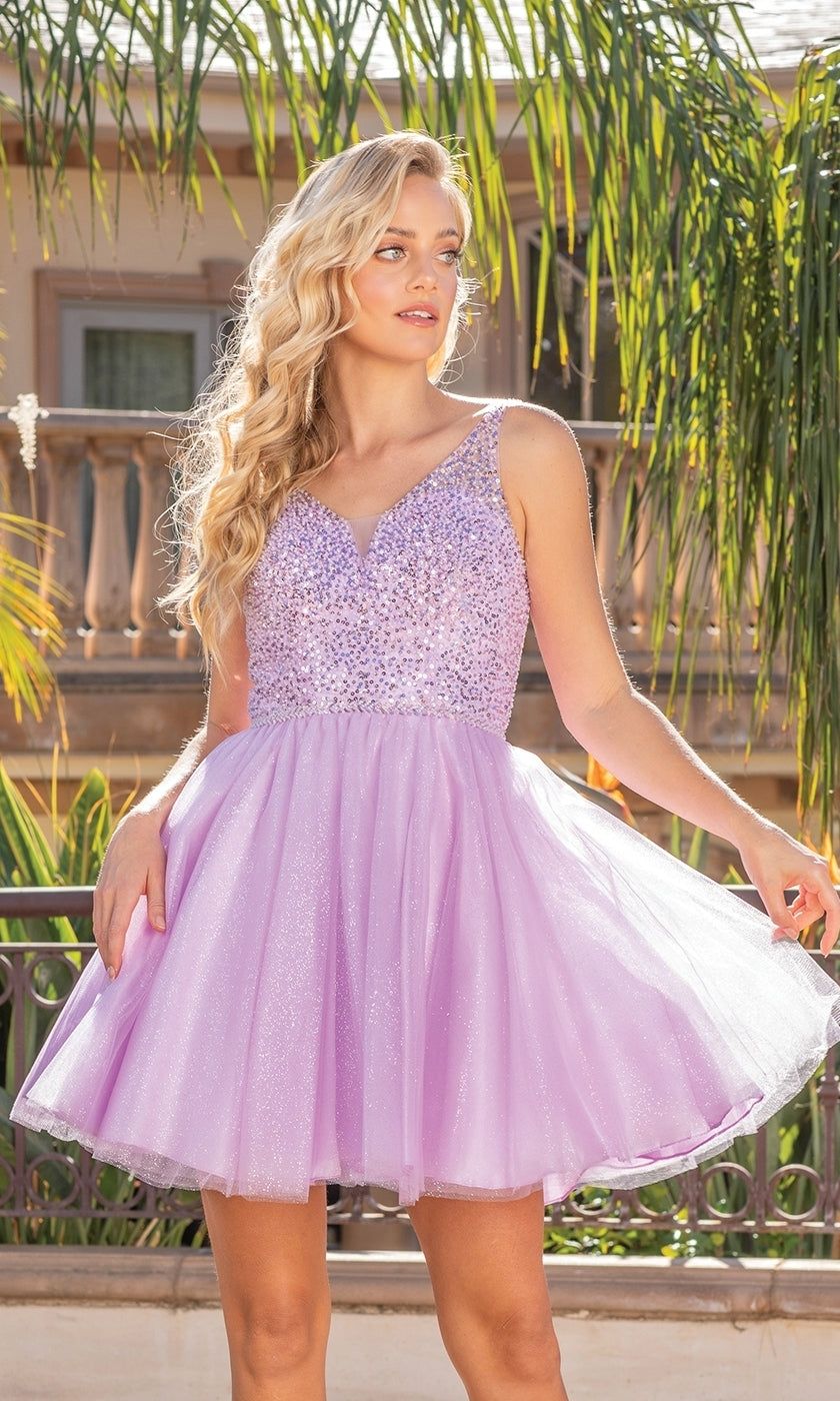 Sleeveless Sequin-Bodice Short Glitter Prom Dress sold by PromGirl
