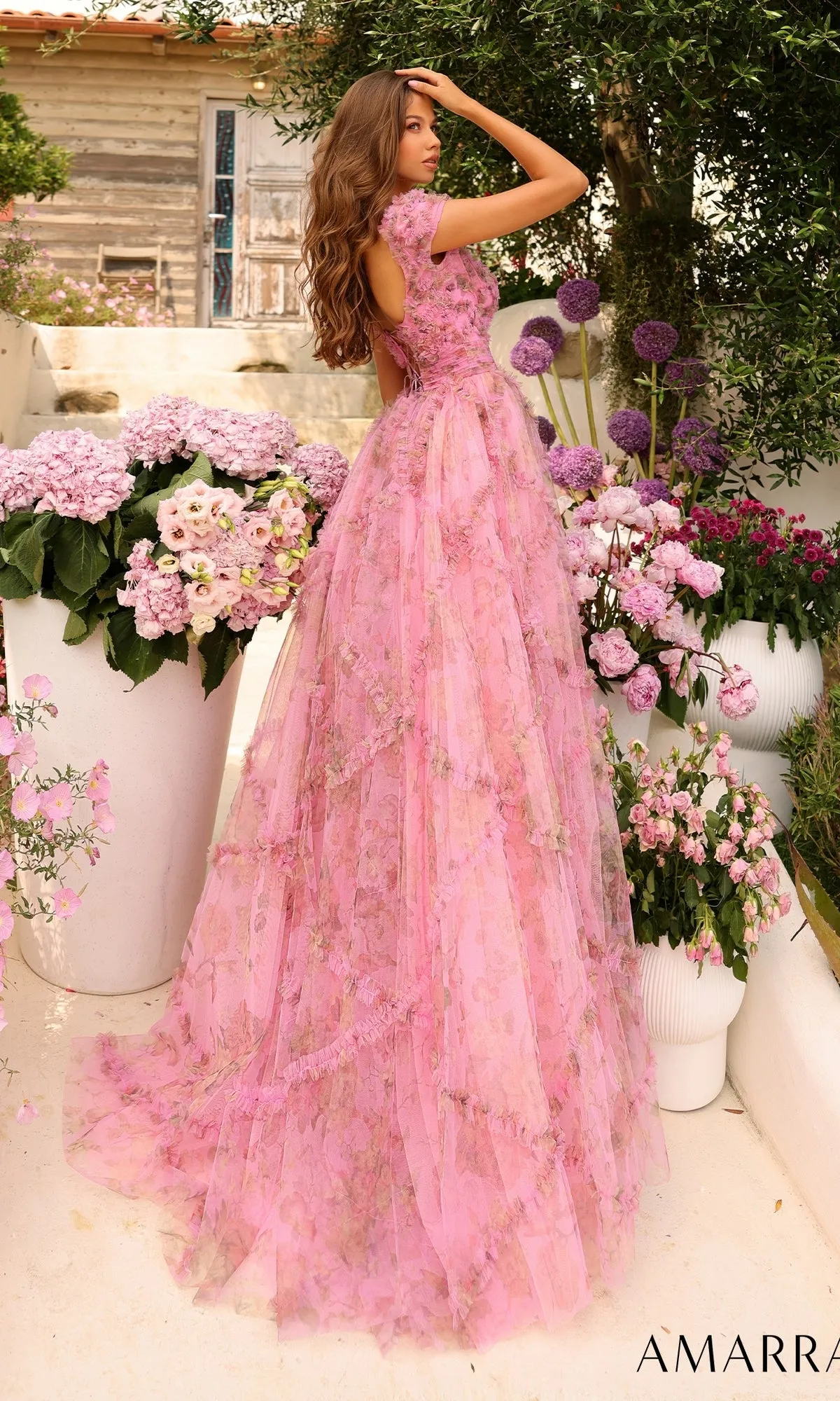 Cap-Sleeve Long Ruffled Prom Gown: Amarra 94044 sold by PromGirl product image thumbnail 2