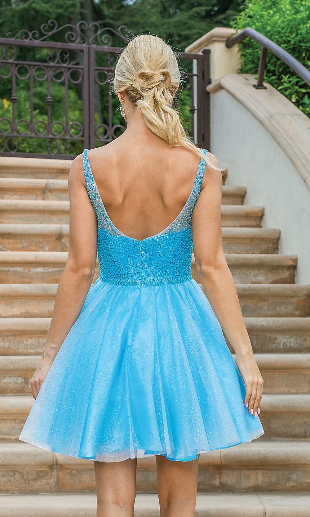 Sleeveless Sequin-Bodice Short Glitter Prom Dress sold by PromGirl product image thumbnail 2