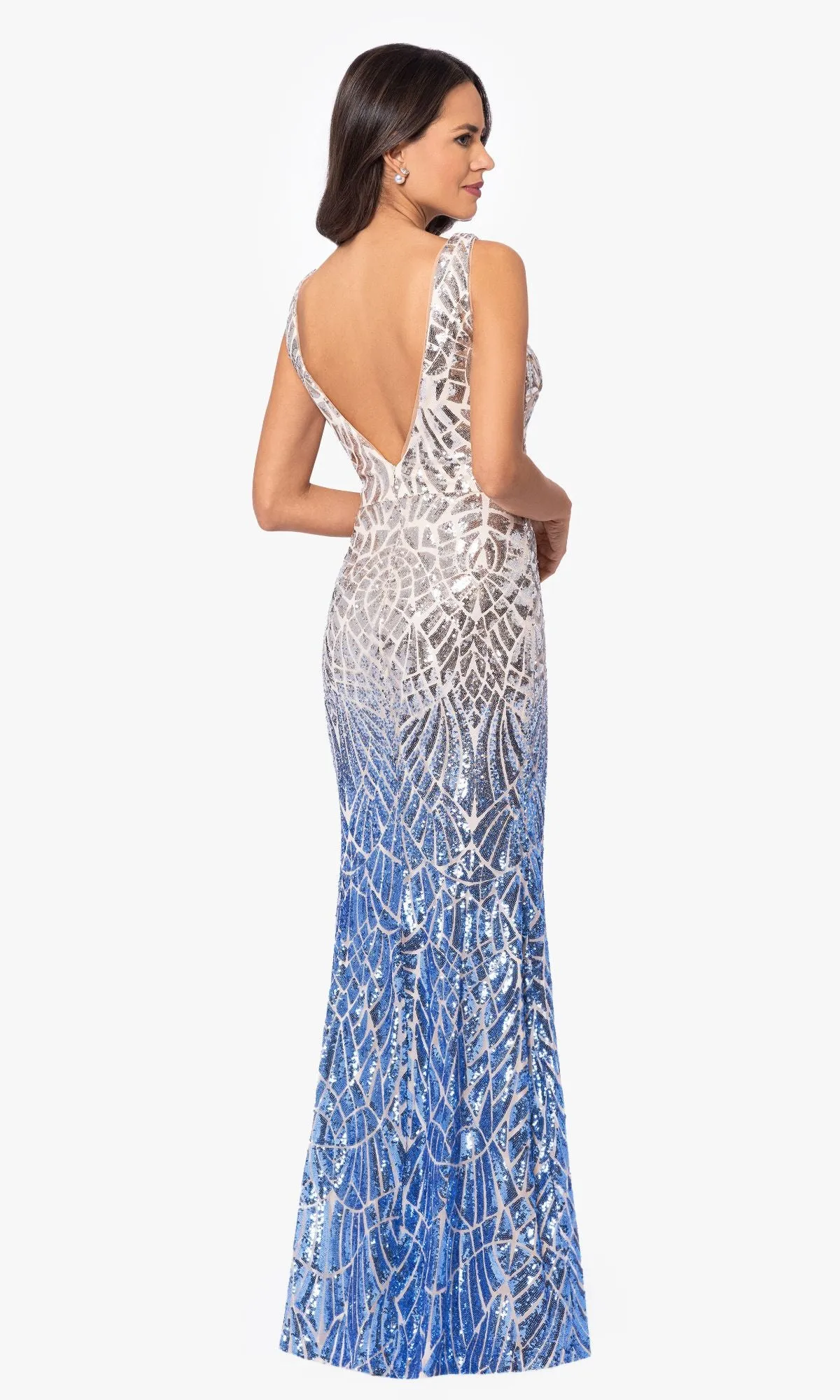 Silver and Blue Ombre Prom Dress with Sequin Print sold by PromGirl product image thumbnail 2
