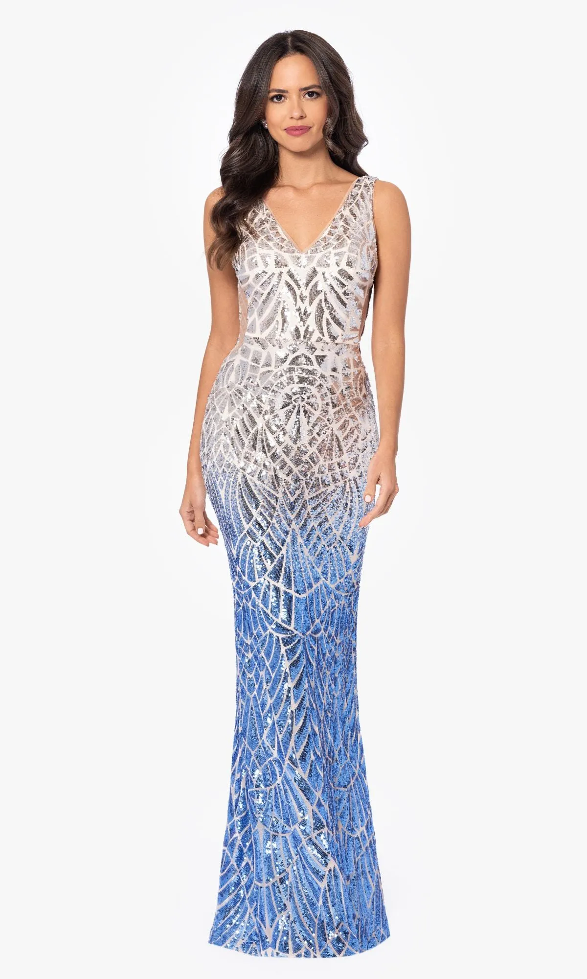 Silver and Blue Ombre Prom Dress with Sequin Print sold by PromGirl product image thumbnail 4