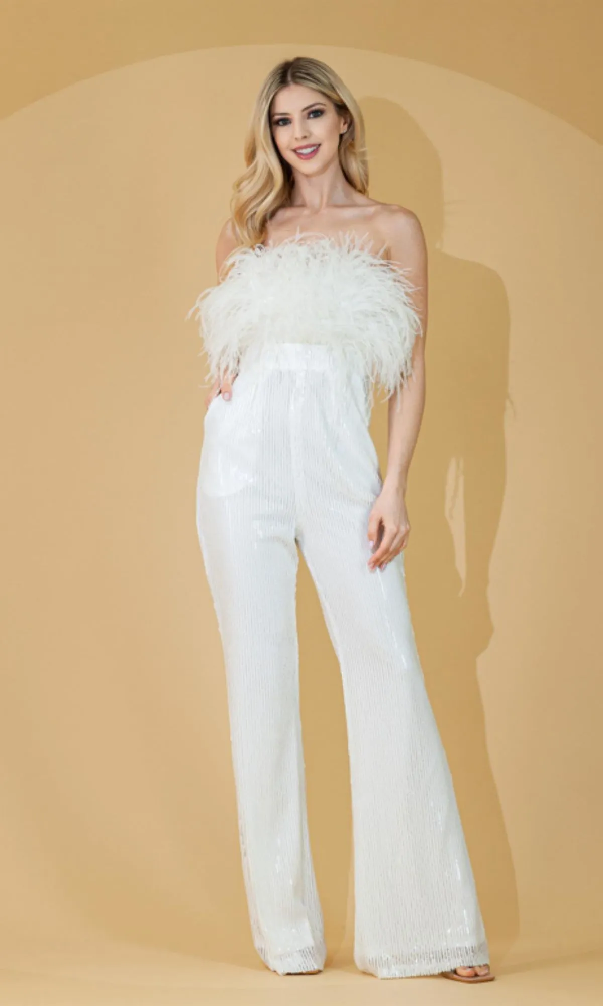 Feather-Trimmed Long Sequin Prom Jumpsuit 3019 sold by PromGirl product image thumbnail 4