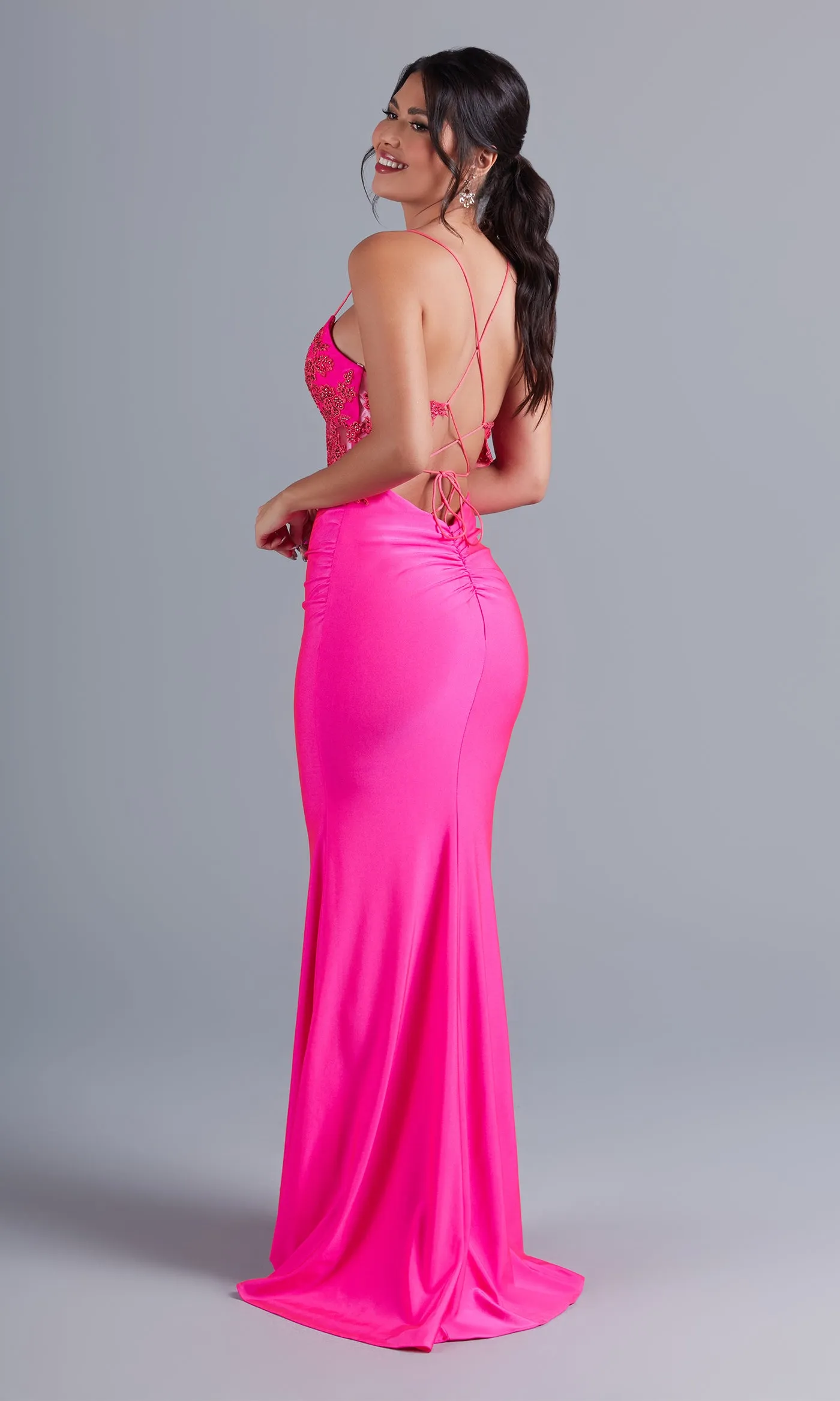 PromGirl Hot Pink Prom Dress with Sheer Bodice sold by PromGirl product image thumbnail 2