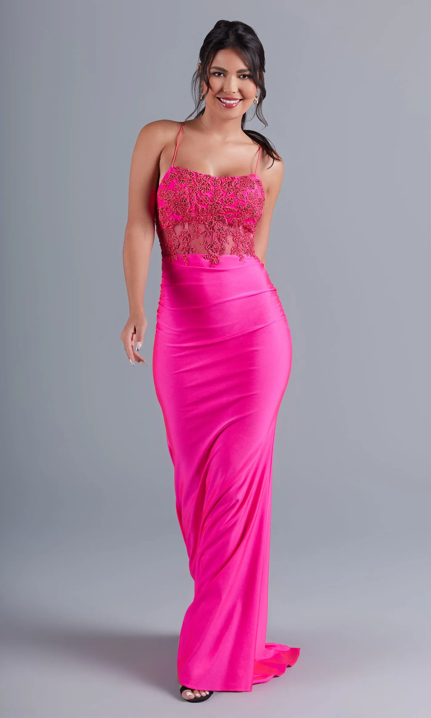 PromGirl Hot Pink Prom Dress with Sheer Bodice sold by PromGirl product image thumbnail 4