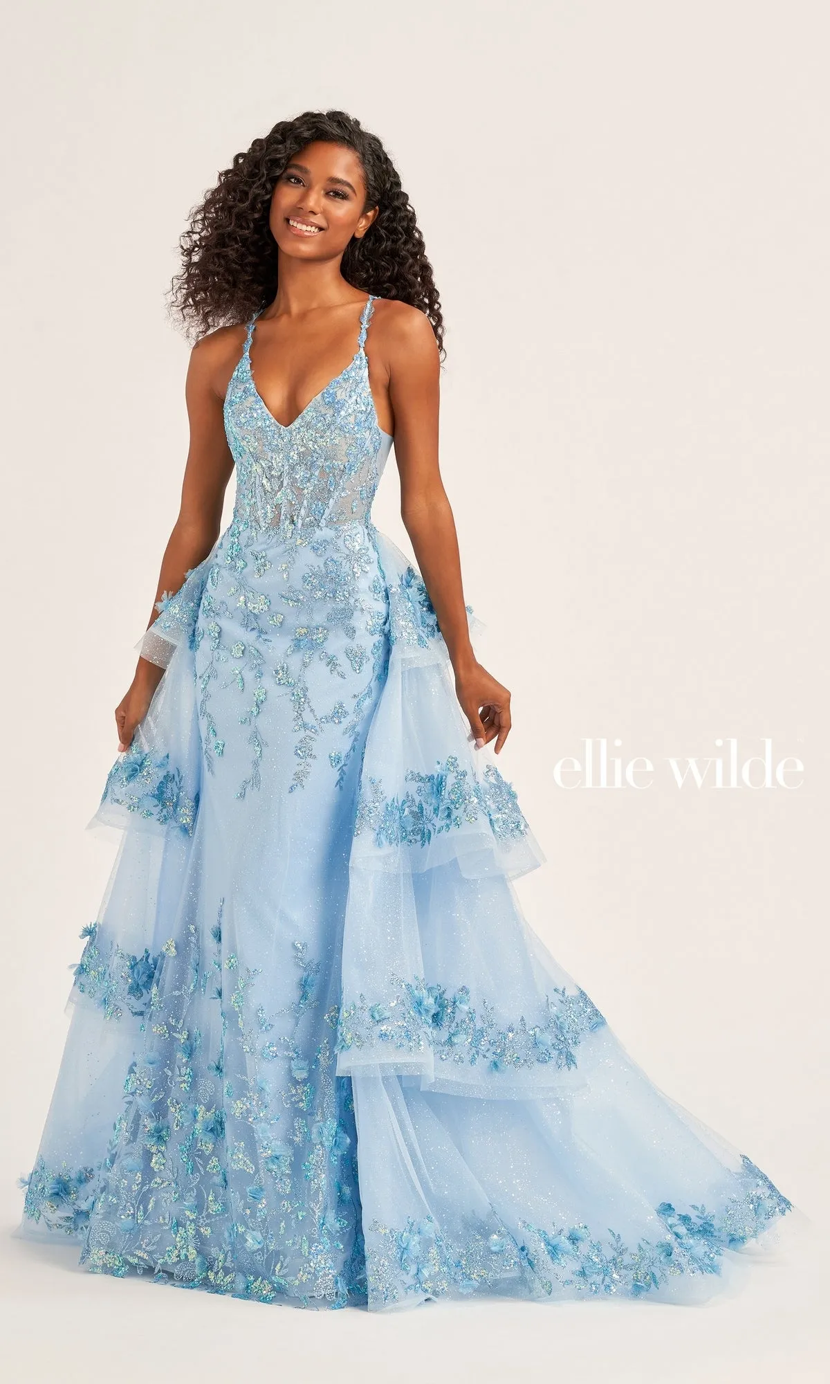 Tiered-Train Ellie Wilde Long Prom Dress EW35045 sold by PromGirl product image thumbnail 4