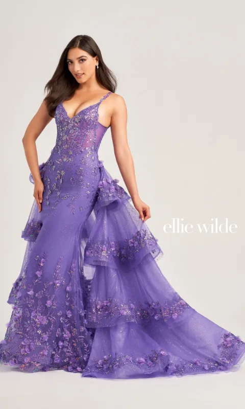 Tiered-Train Ellie Wilde Long Prom Dress EW35045 made by PromGirl