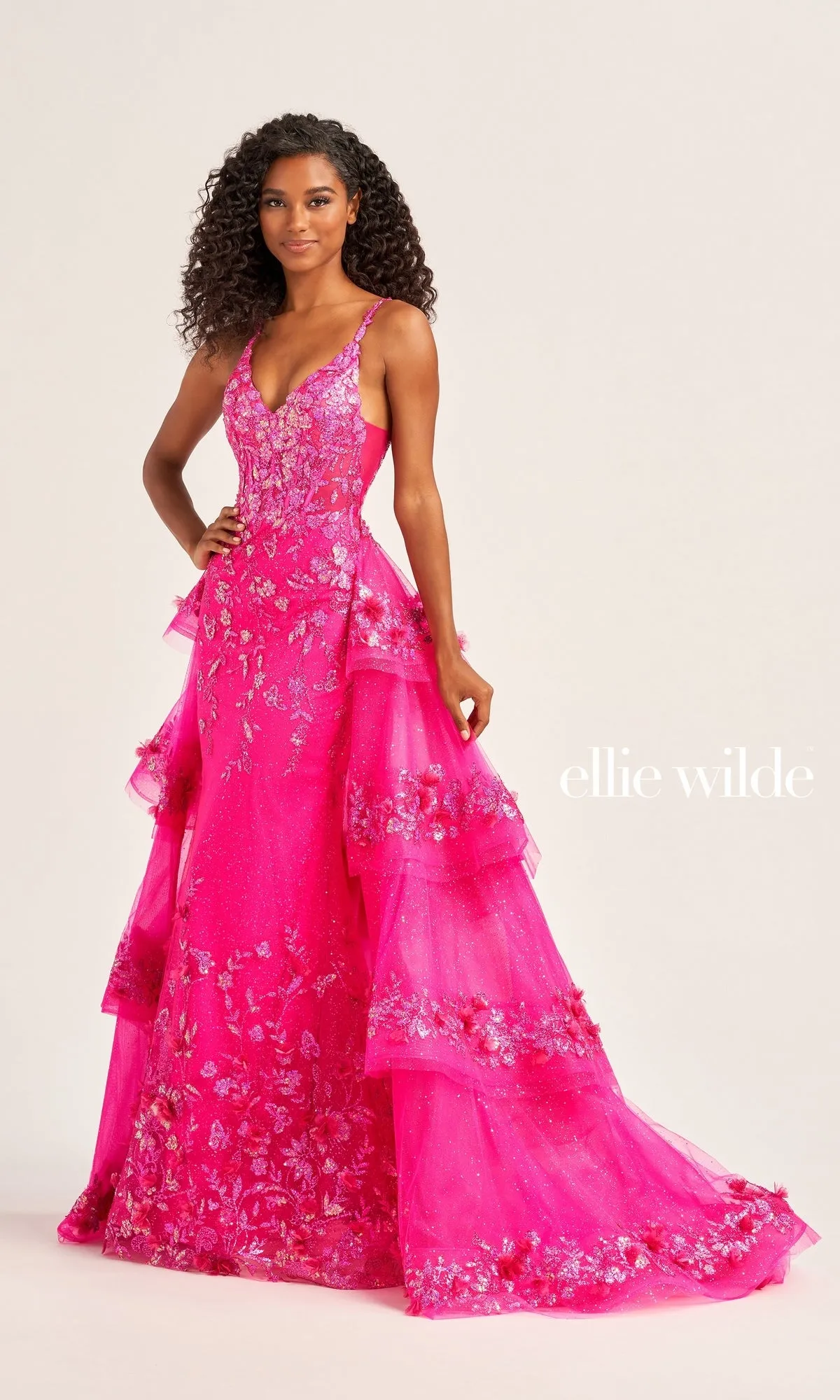 Tiered-Train Ellie Wilde Long Prom Dress EW35045 sold by PromGirl product image thumbnail 5