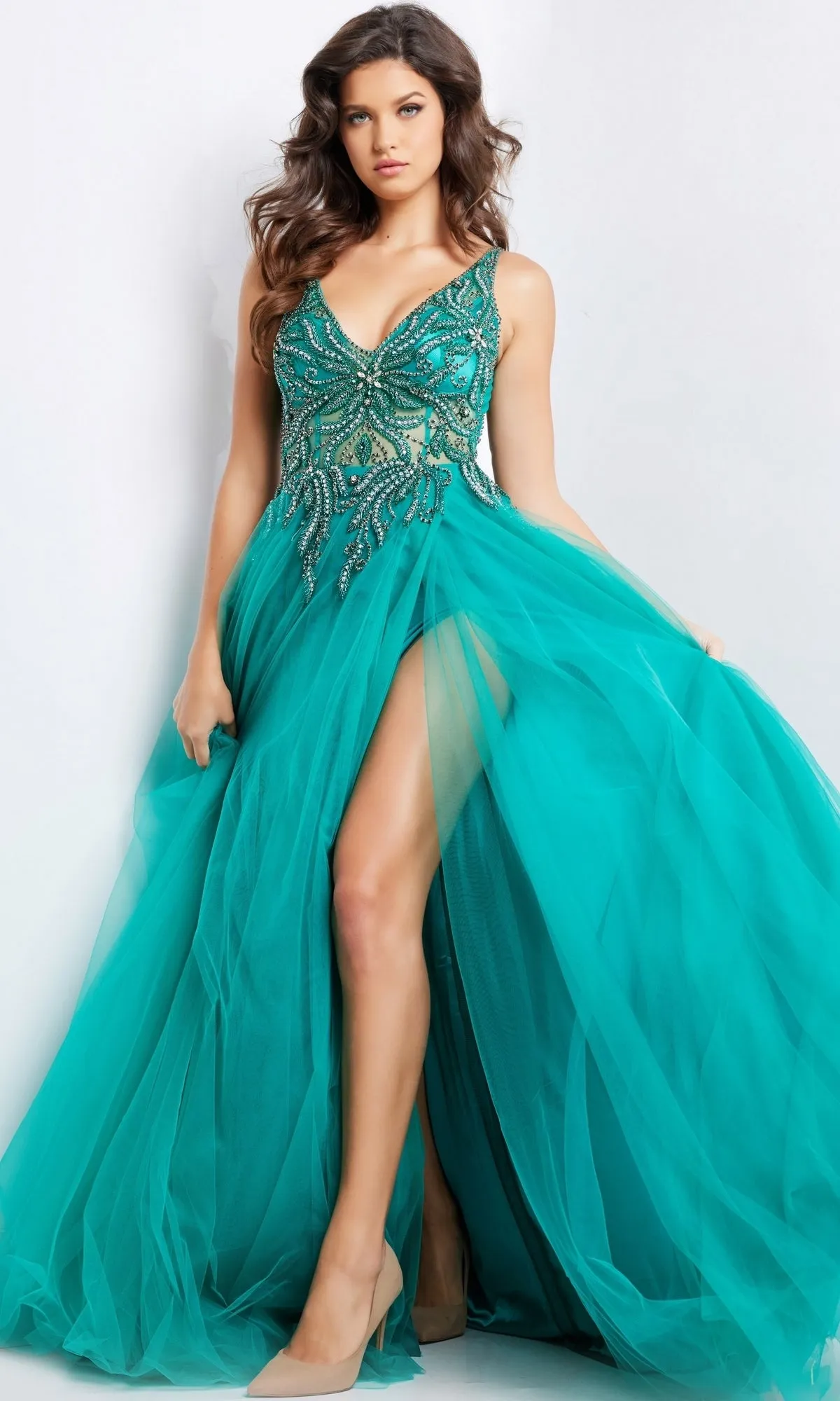 Jovani Beaded-Bodice Long Prom Ball Gown 23962 sold by PromGirl