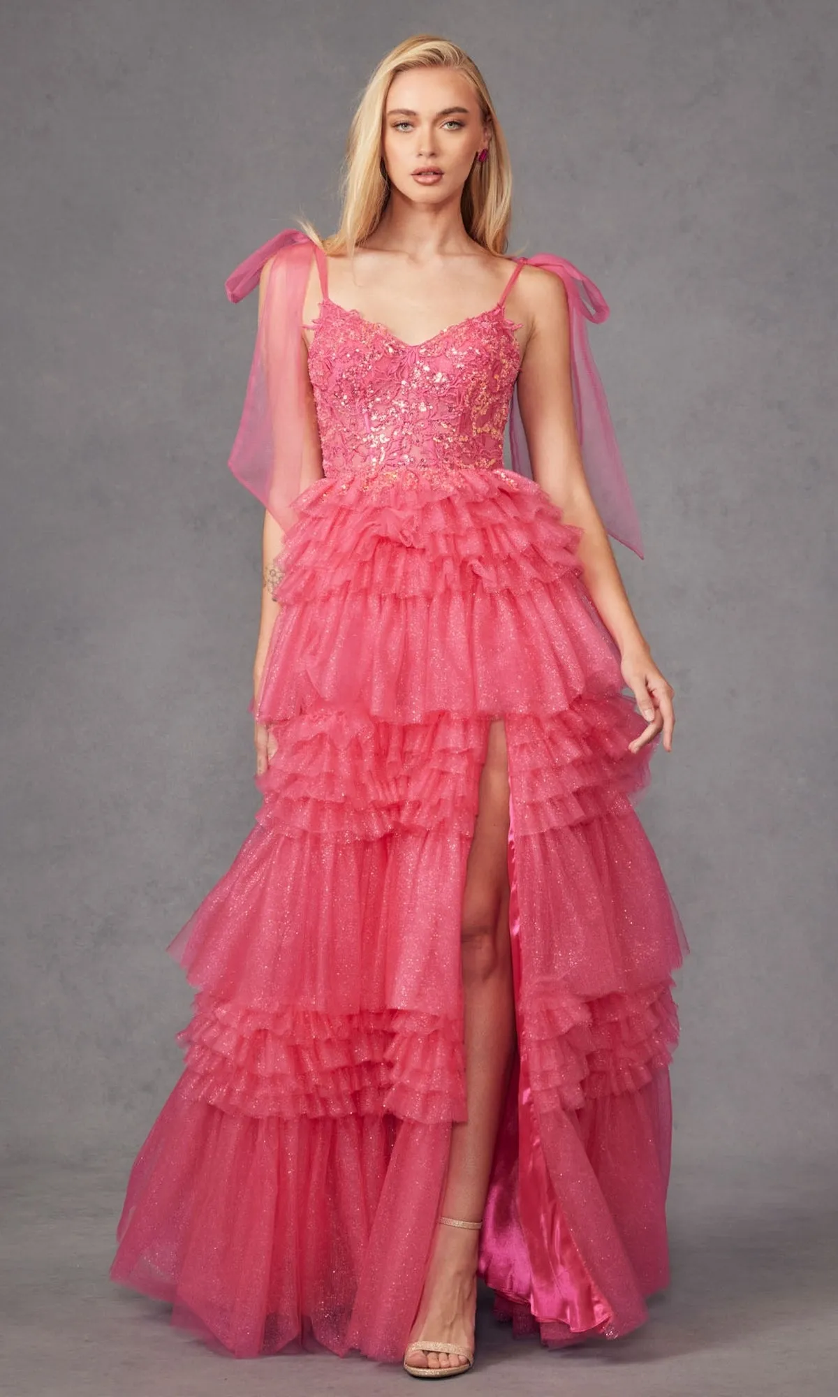 Long Ruffled Prom Ball Gown: Juliet JT2465A sold by PromGirl product image thumbnail 3