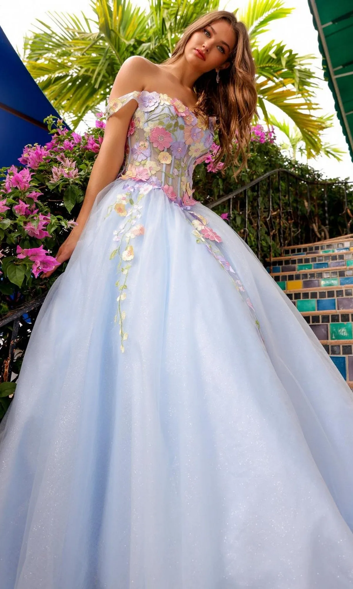 Floral-Embroidered Long Prom Ball Gown 6124 sold by PromGirl product image thumbnail 4
