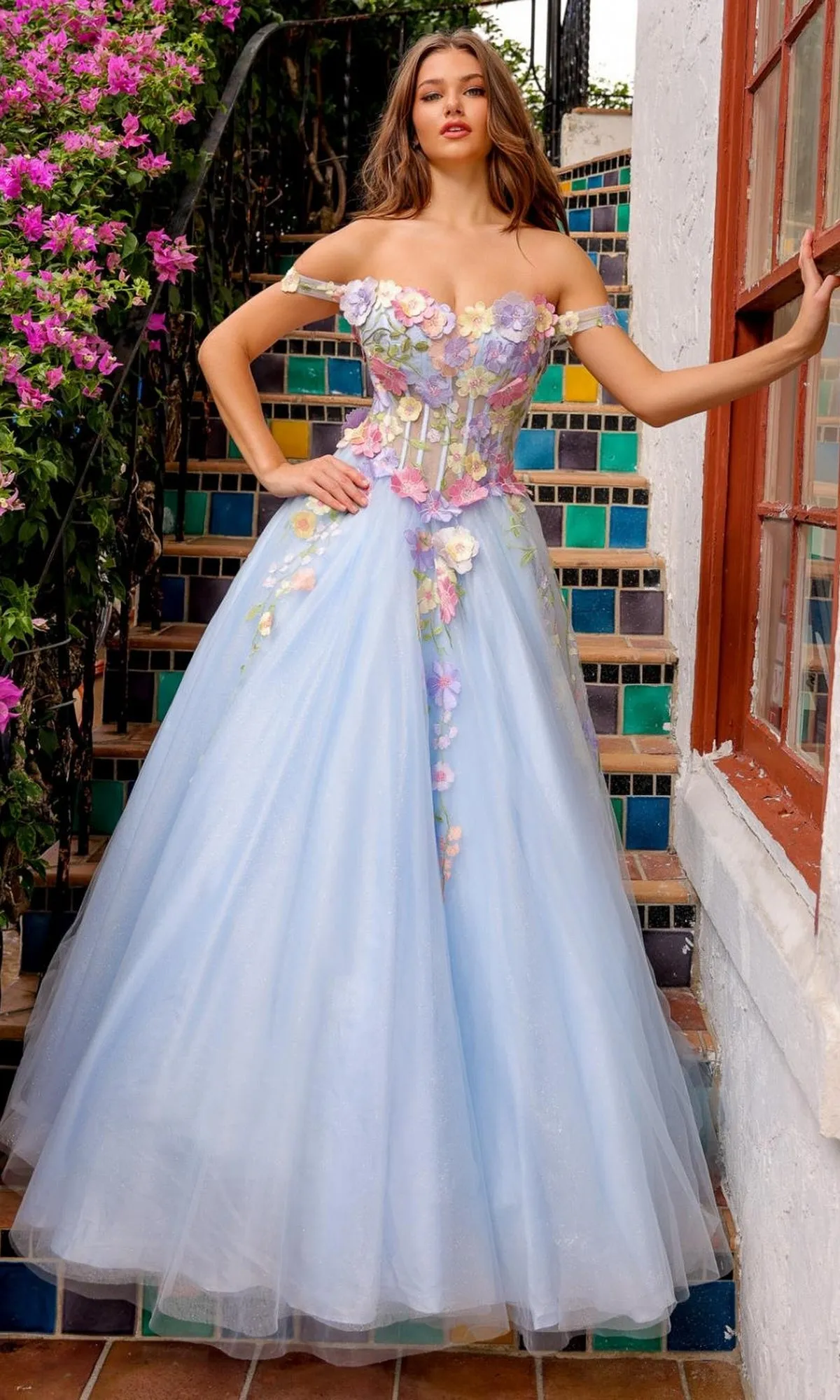 Floral-Embroidered Long Prom Ball Gown 6124 sold by PromGirl