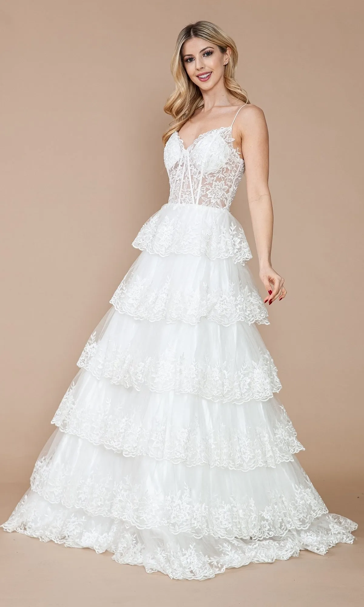 Sheer-Bodice Long Ruffle Prom Ball Gown: Poly 9402 sold by PromGirl product image thumbnail 4