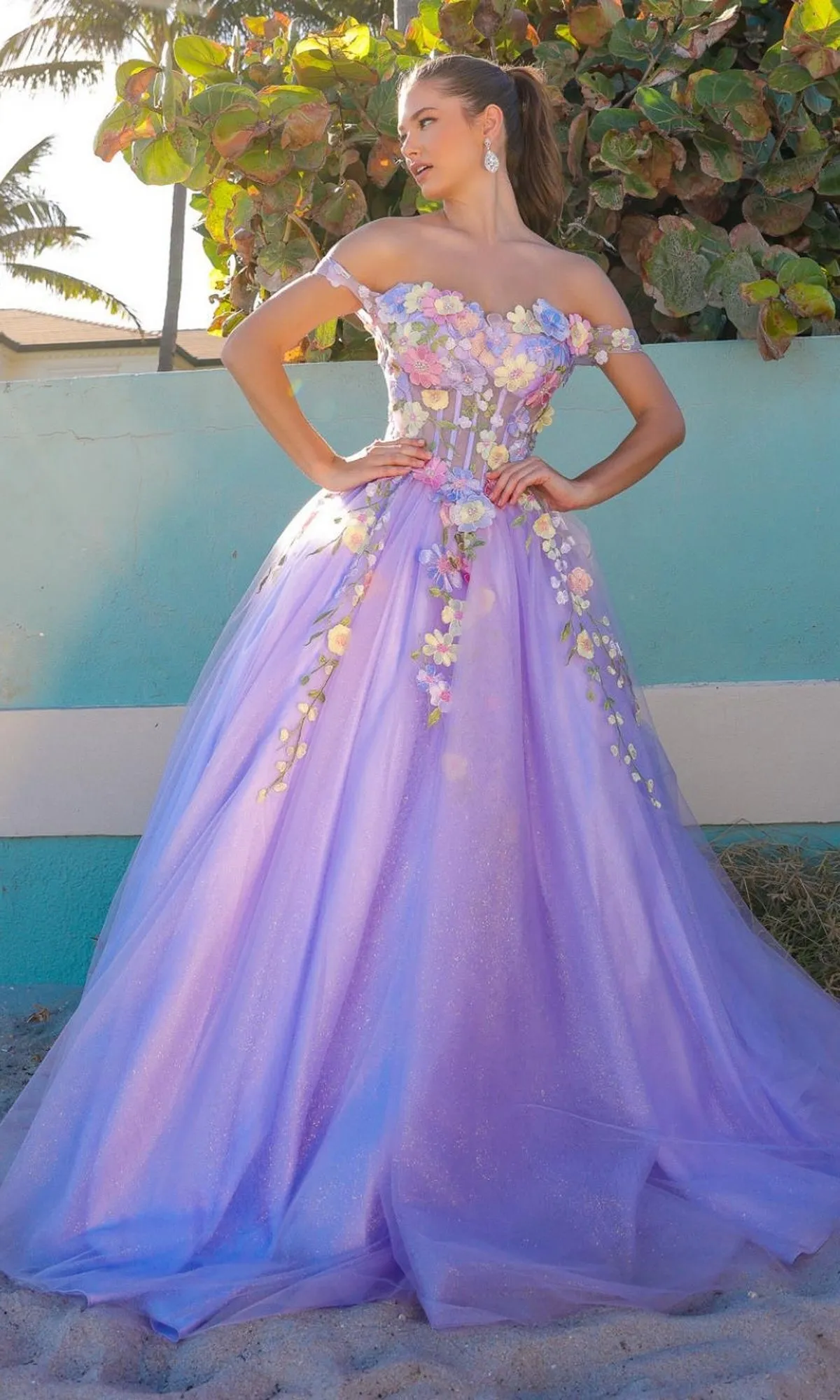 Floral-Embroidered Long Prom Ball Gown 6124 sold by PromGirl product image thumbnail 3
