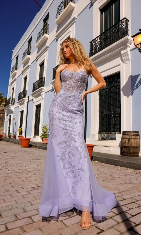 Sheer-Bodice Strapless Mermaid Prom Dress G1258 sold by PromGirl
