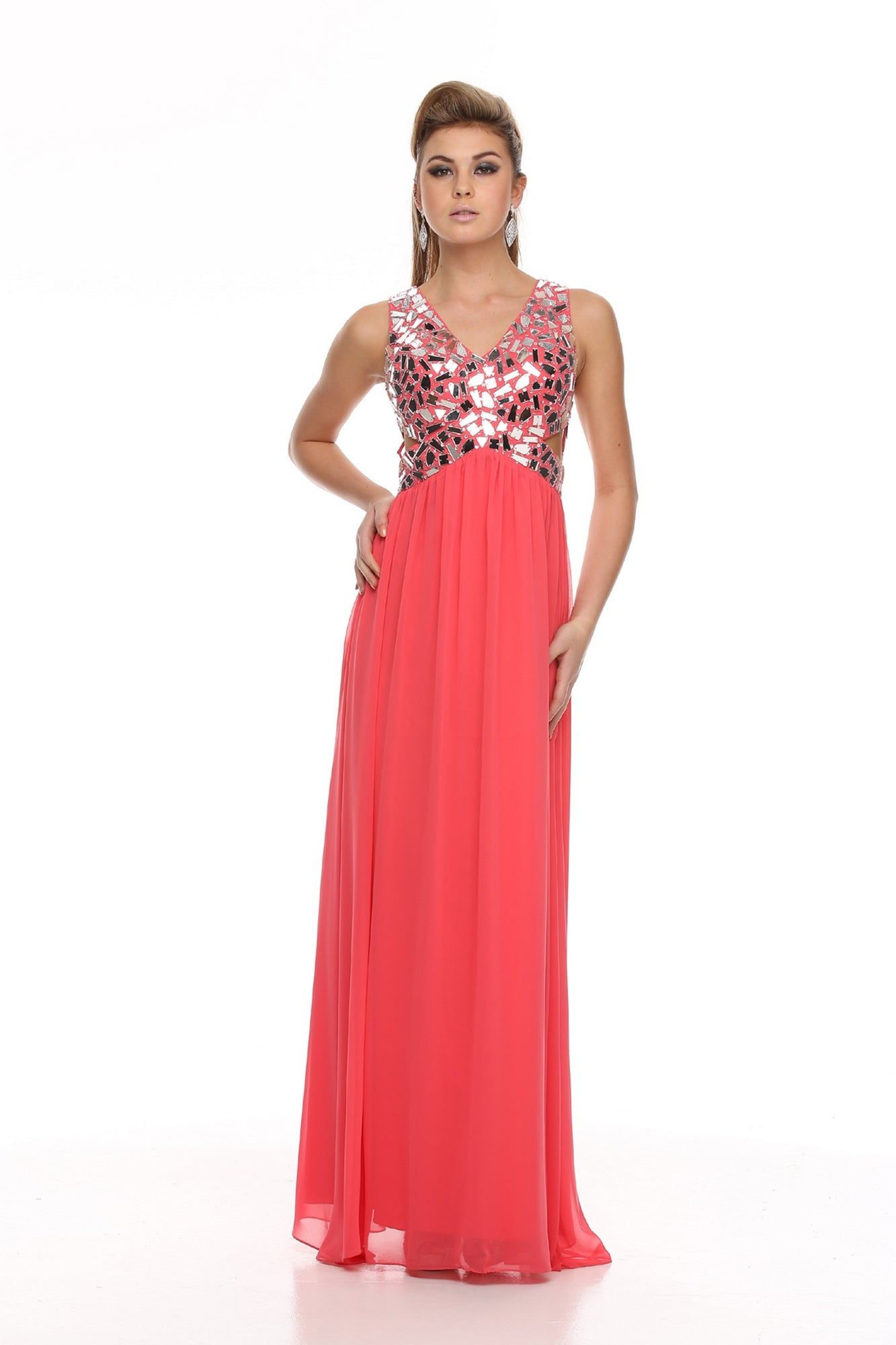 V-Neck Long Prom Dress with Cut-Out Back sold by PromGirl product image thumbnail 3
