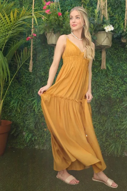 Long Yellow Tiered Casual Maxi Dress FGDR22L015 sold by PromGirl