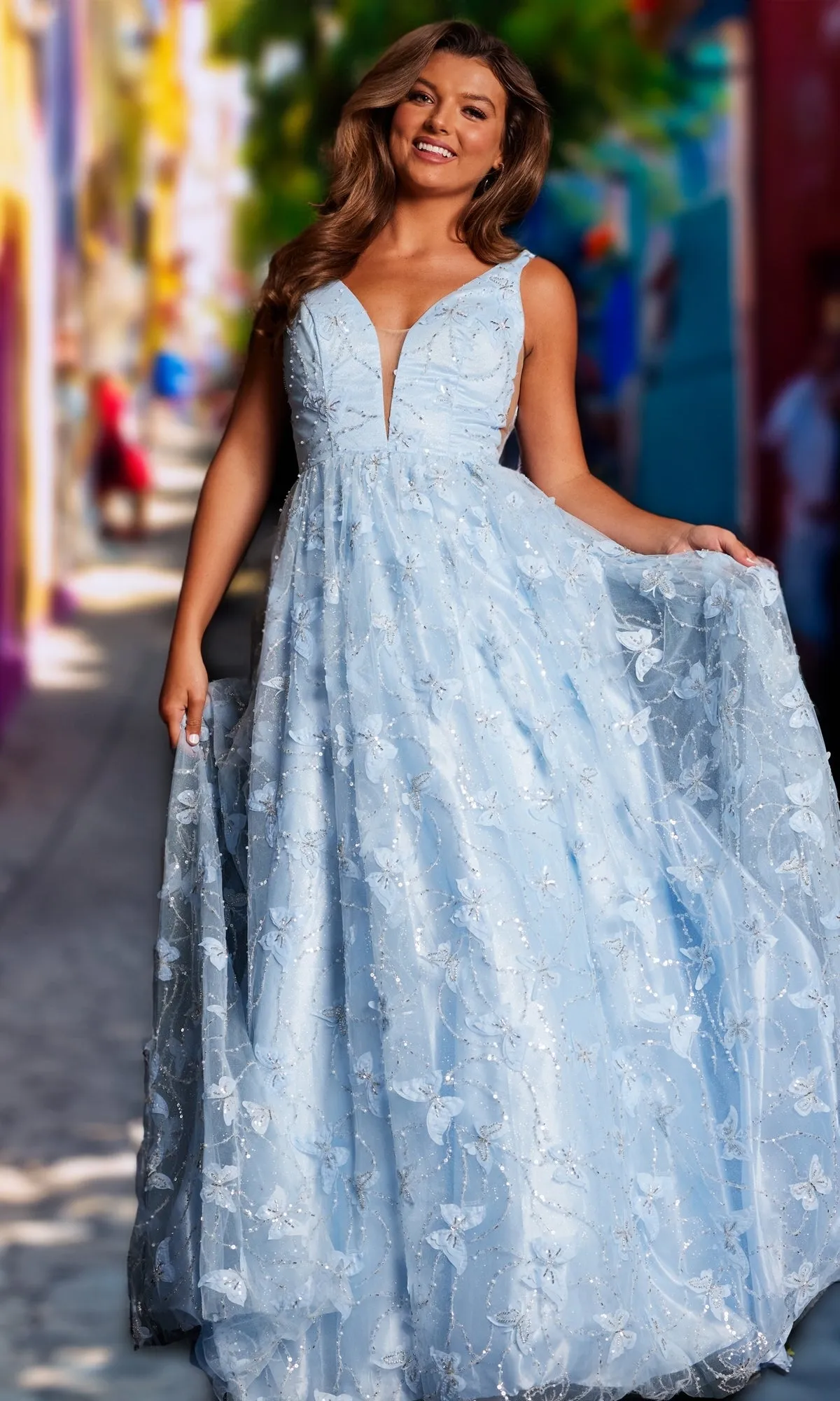 Long Butterfly Prom Ball Gown JVN24182 sold by PromGirl