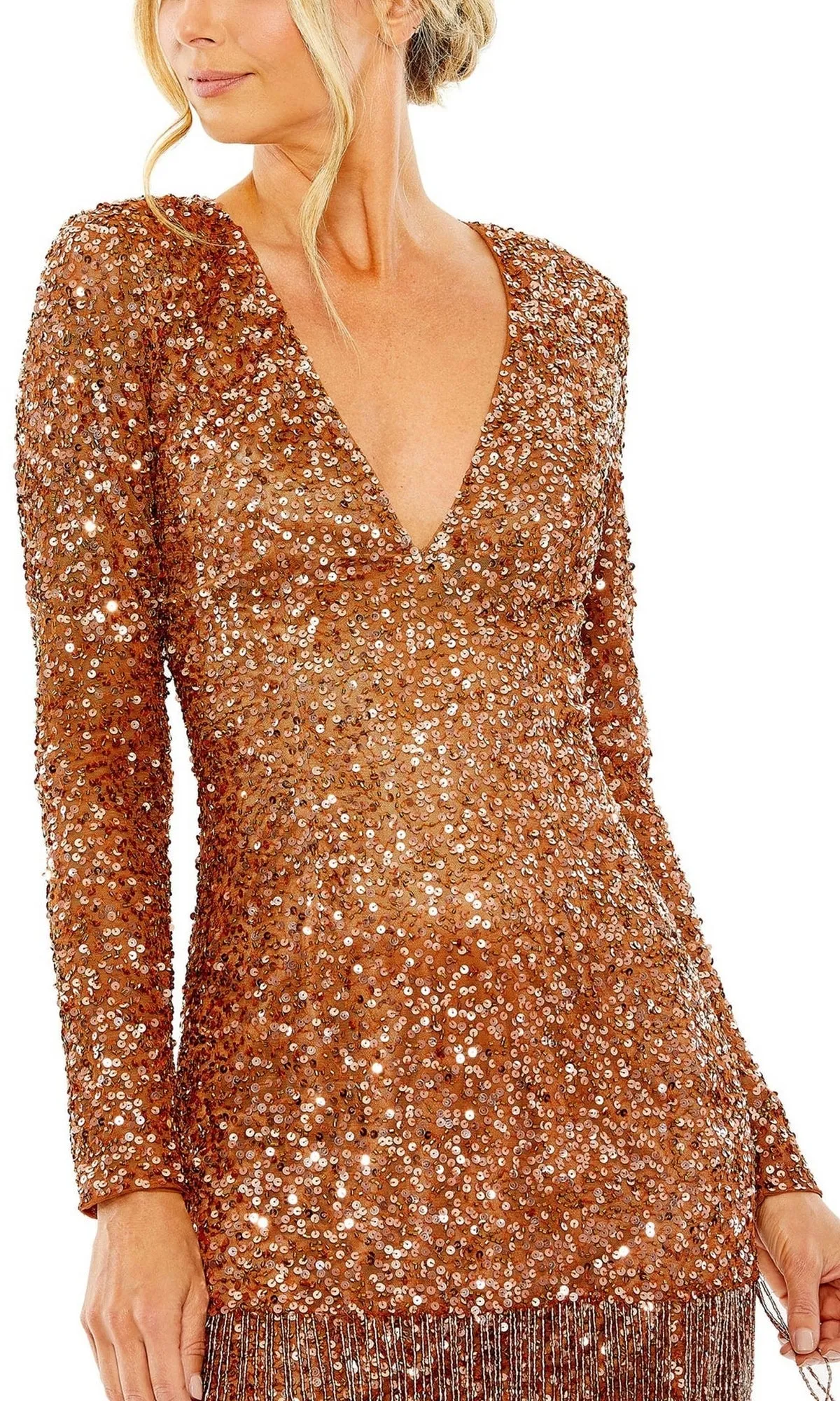 Short Beaded Copper Hoco Dress: Mac Duggal 5928 sold by PromGirl product image thumbnail 3
