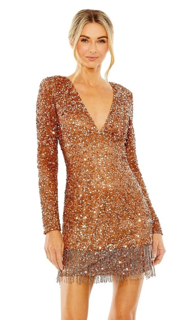 Short Beaded Copper Hoco Dress: Mac Duggal 5928 sold by PromGirl