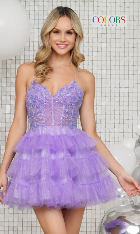 Colors Dress Short Glitter Homecoming Dress 3346 sold by PromGirl