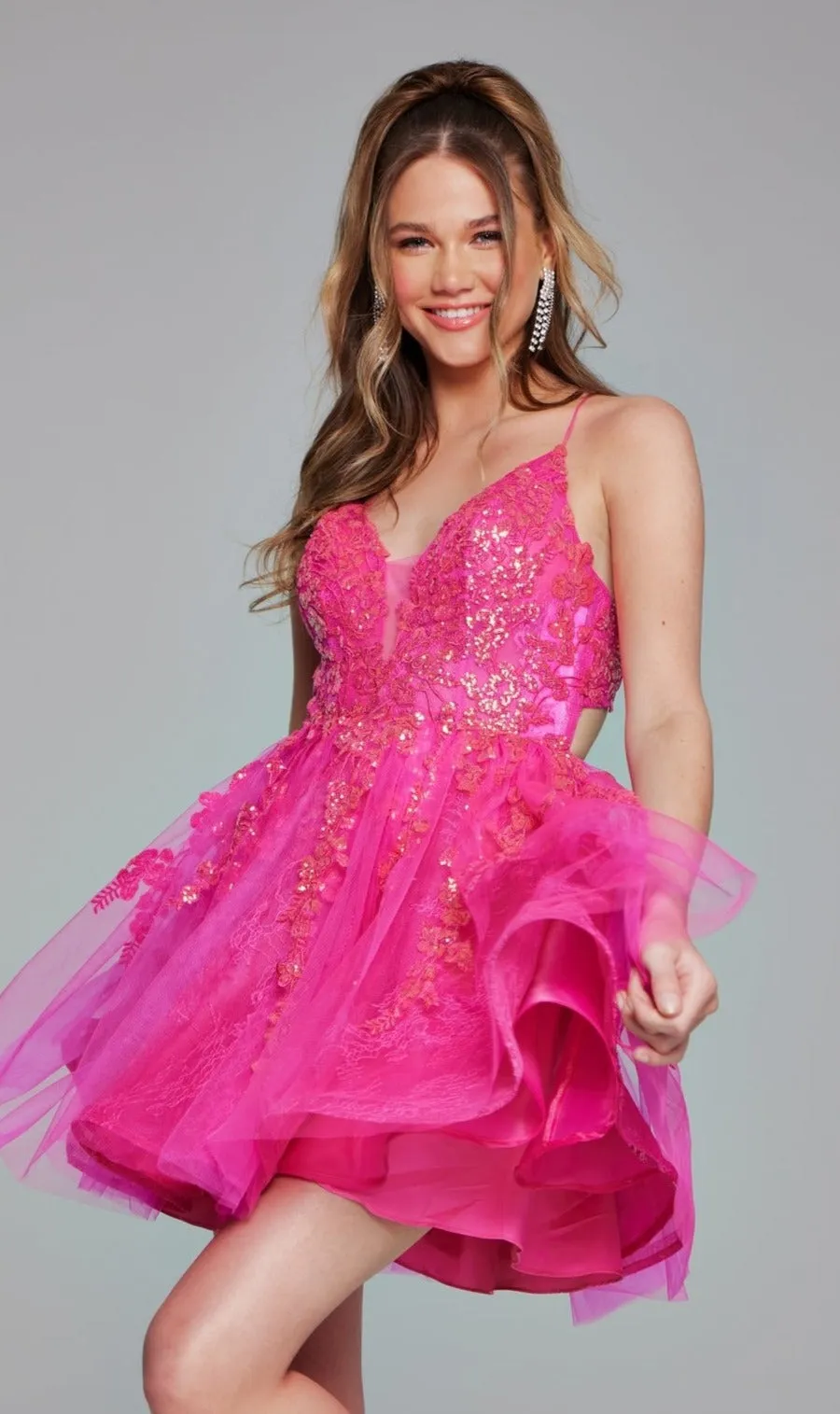 Short Hot Pink Sequin Hoco Dress: Jovani 40384 sold by PromGirl