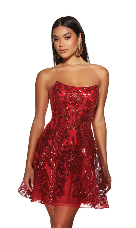Alyce Strapless Short Sequin-Print Hoco Dress 3773 sold by PromGirl