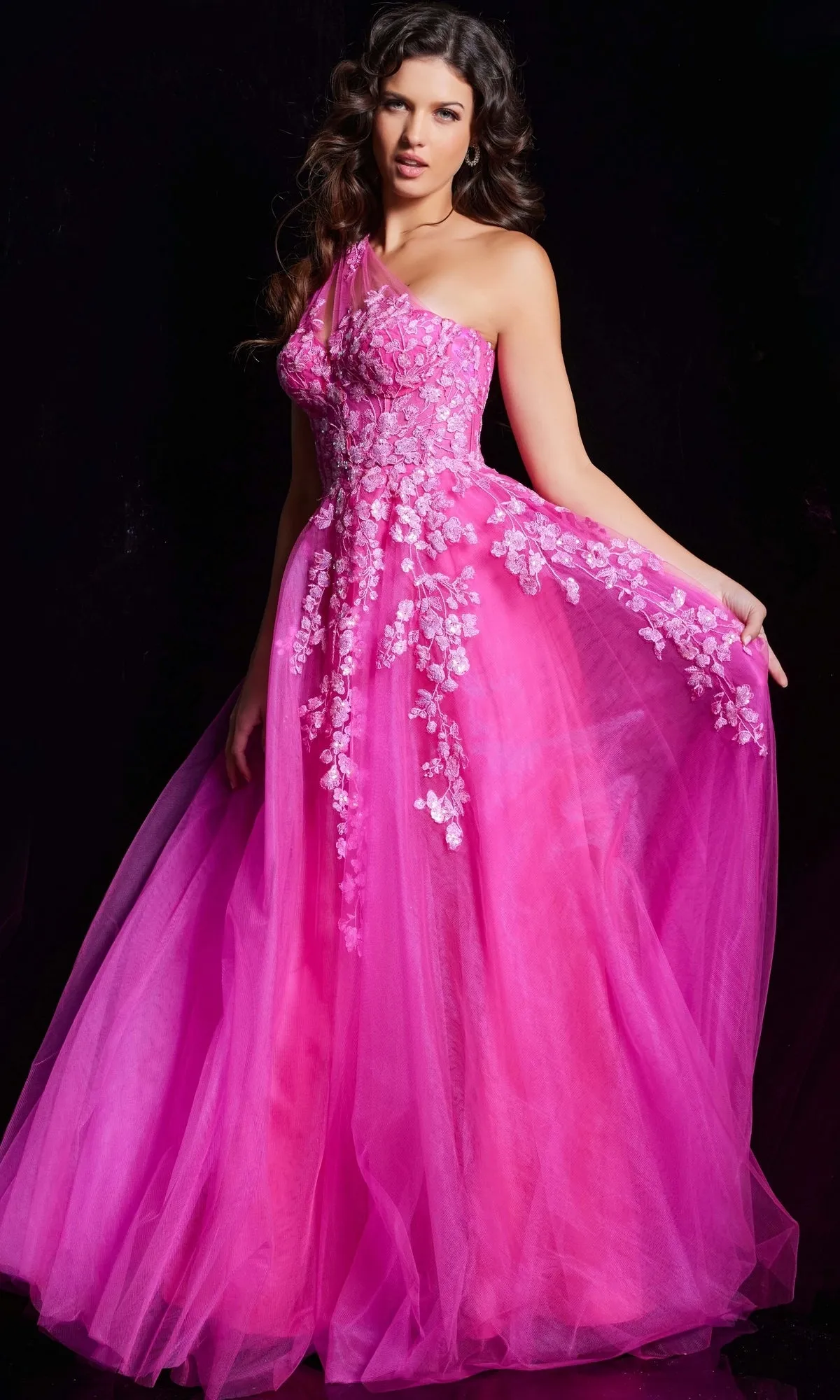 Embroidered One-Shoulder Prom Ball Gown JVN39318 sold by PromGirl product image thumbnail 3