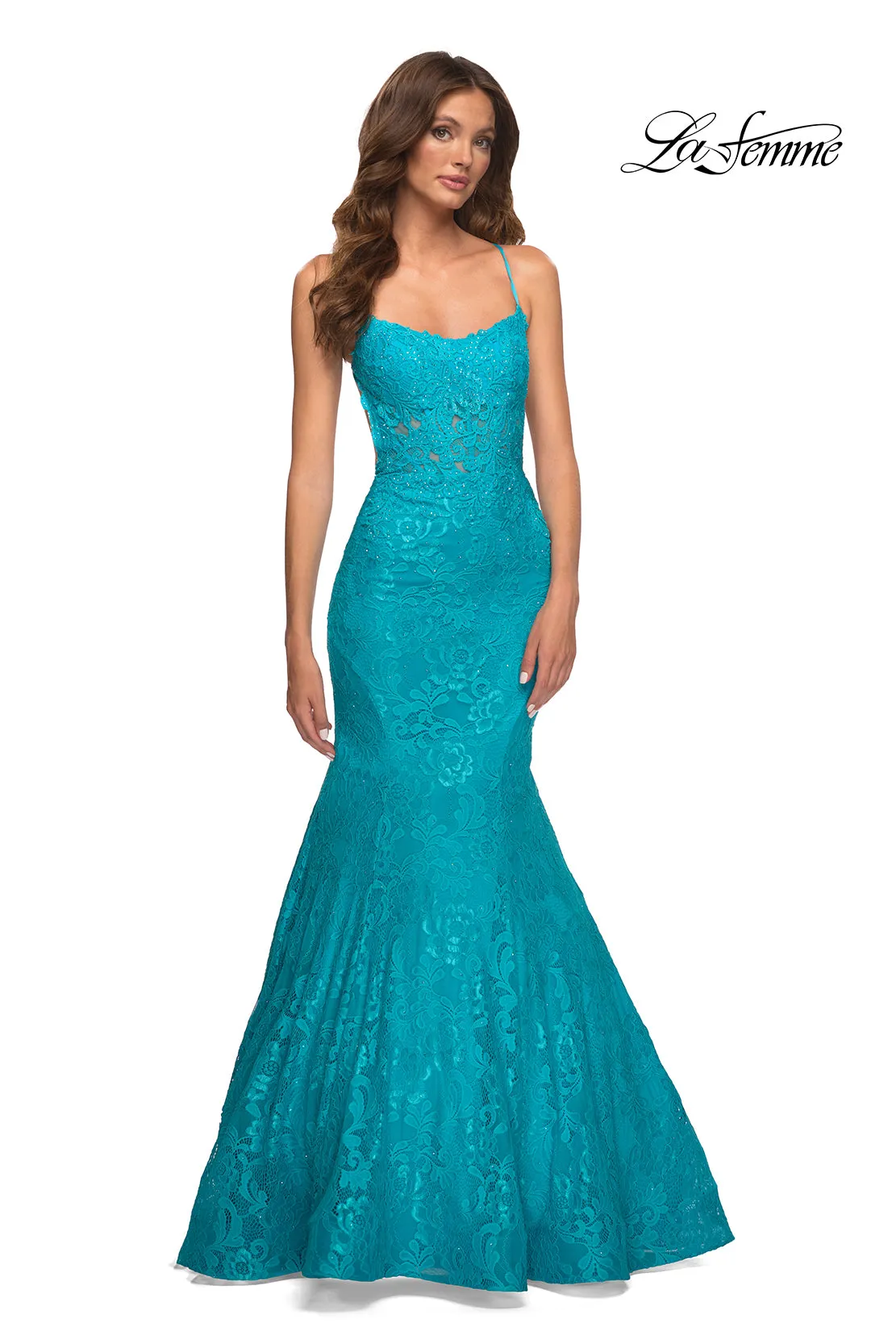 Long Lace Mermaid Prom Dress by La Femme sold by PromGirl