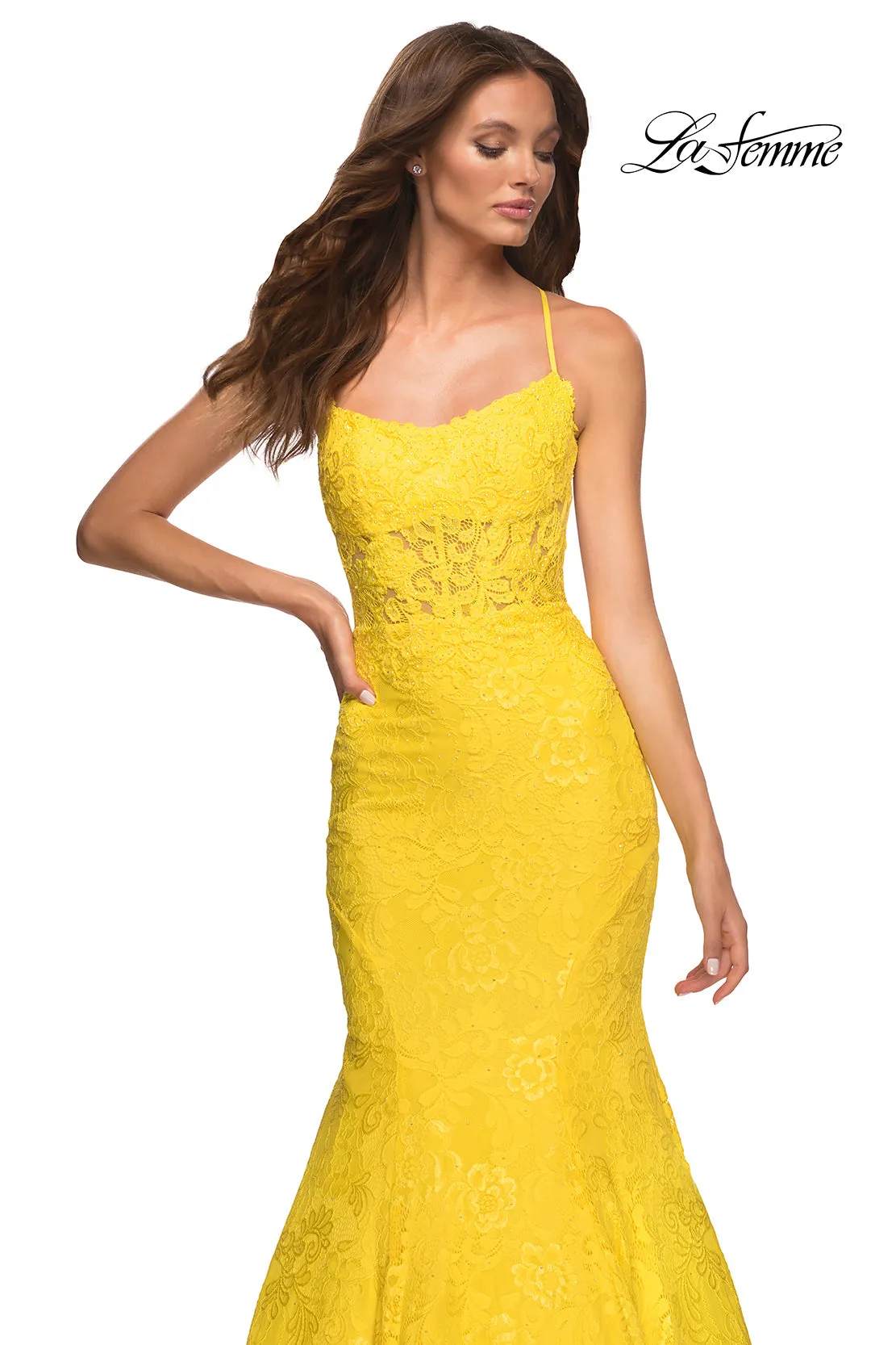 Long Lace Mermaid Prom Dress by La Femme sold by PromGirl product image thumbnail 5