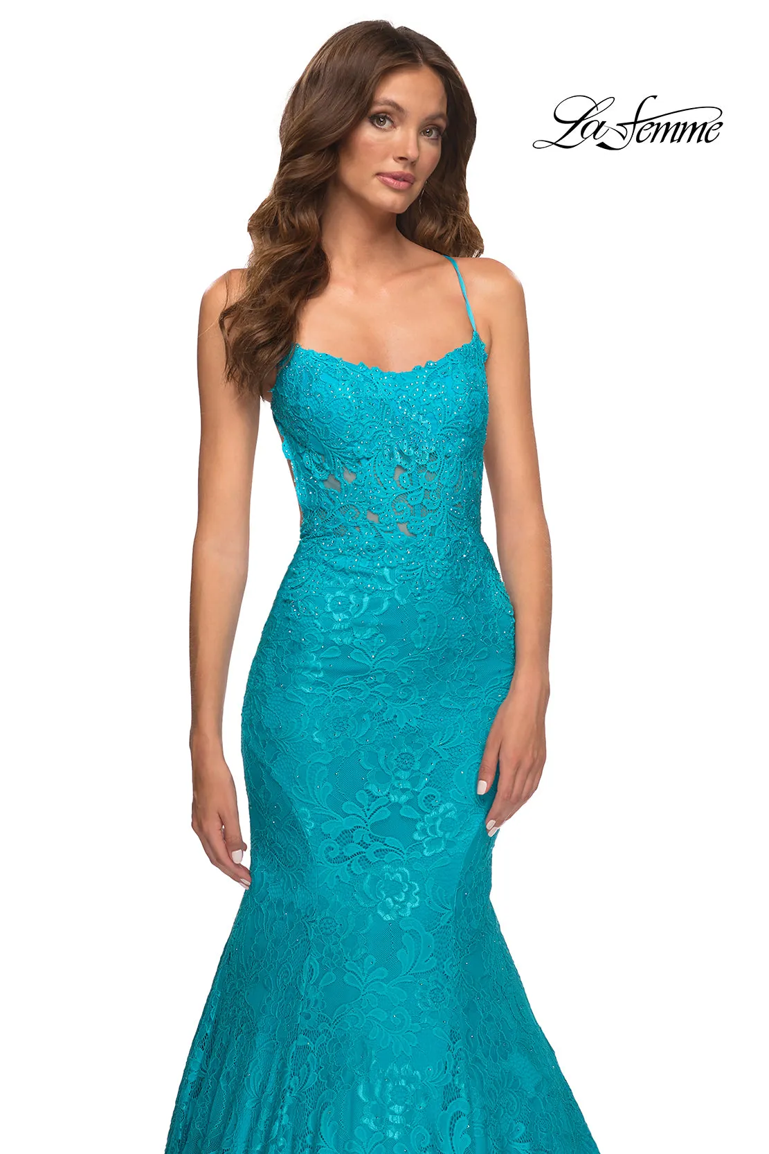 Long Lace Mermaid Prom Dress by La Femme sold by PromGirl product image thumbnail 3