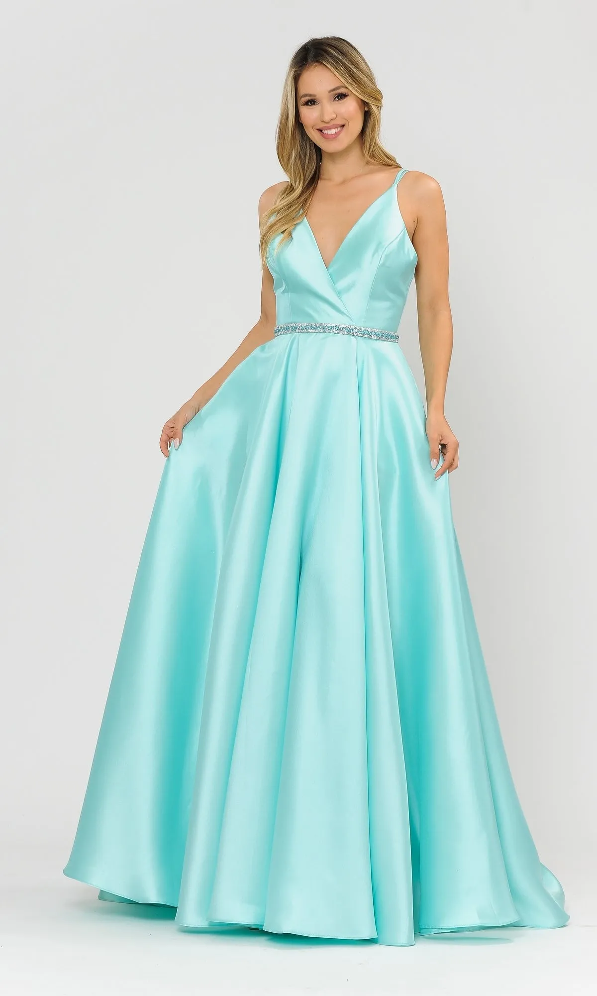 Long A-Line Mikado Prom Gown 8690 with Pockets sold by PromGirl product image thumbnail 3