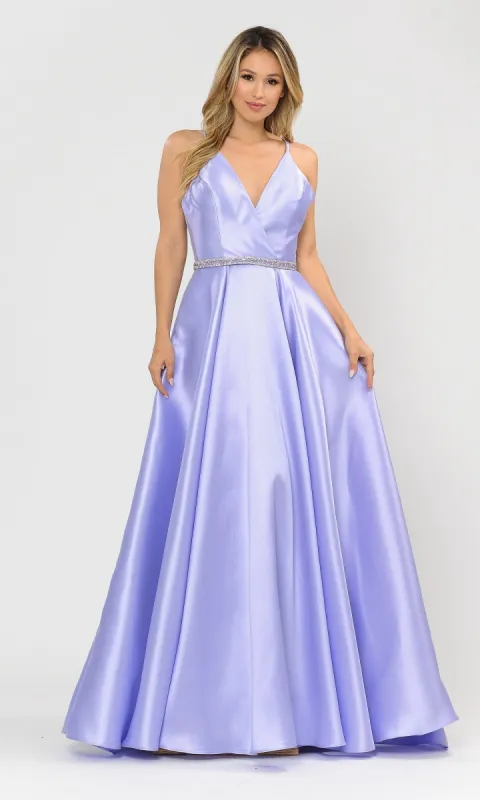 Long A-Line Mikado Prom Gown 8690 with Pockets sold by PromGirl