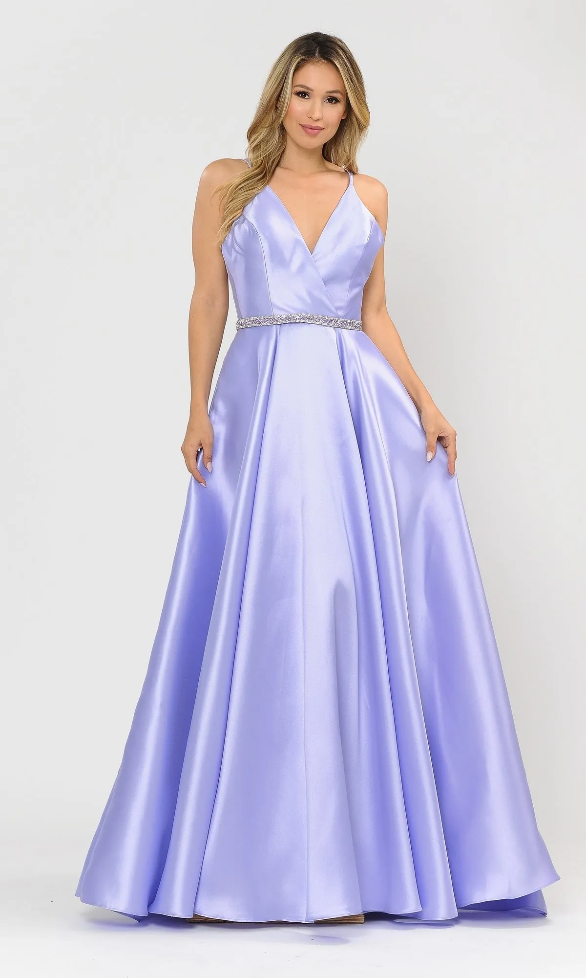 Long A-Line Mikado Prom Gown 8690 with Pockets sold by PromGirl