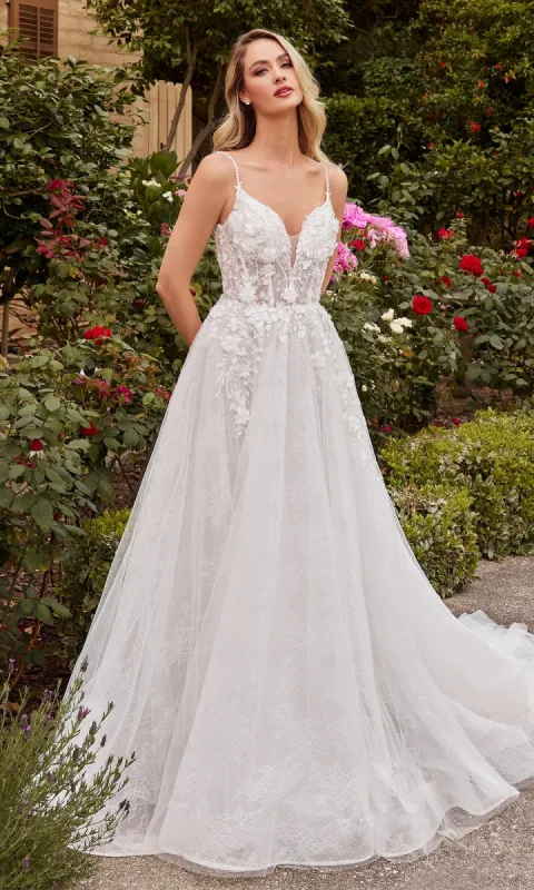 A-Line White Lace Wedding Gown CD857W sold by PromGirl