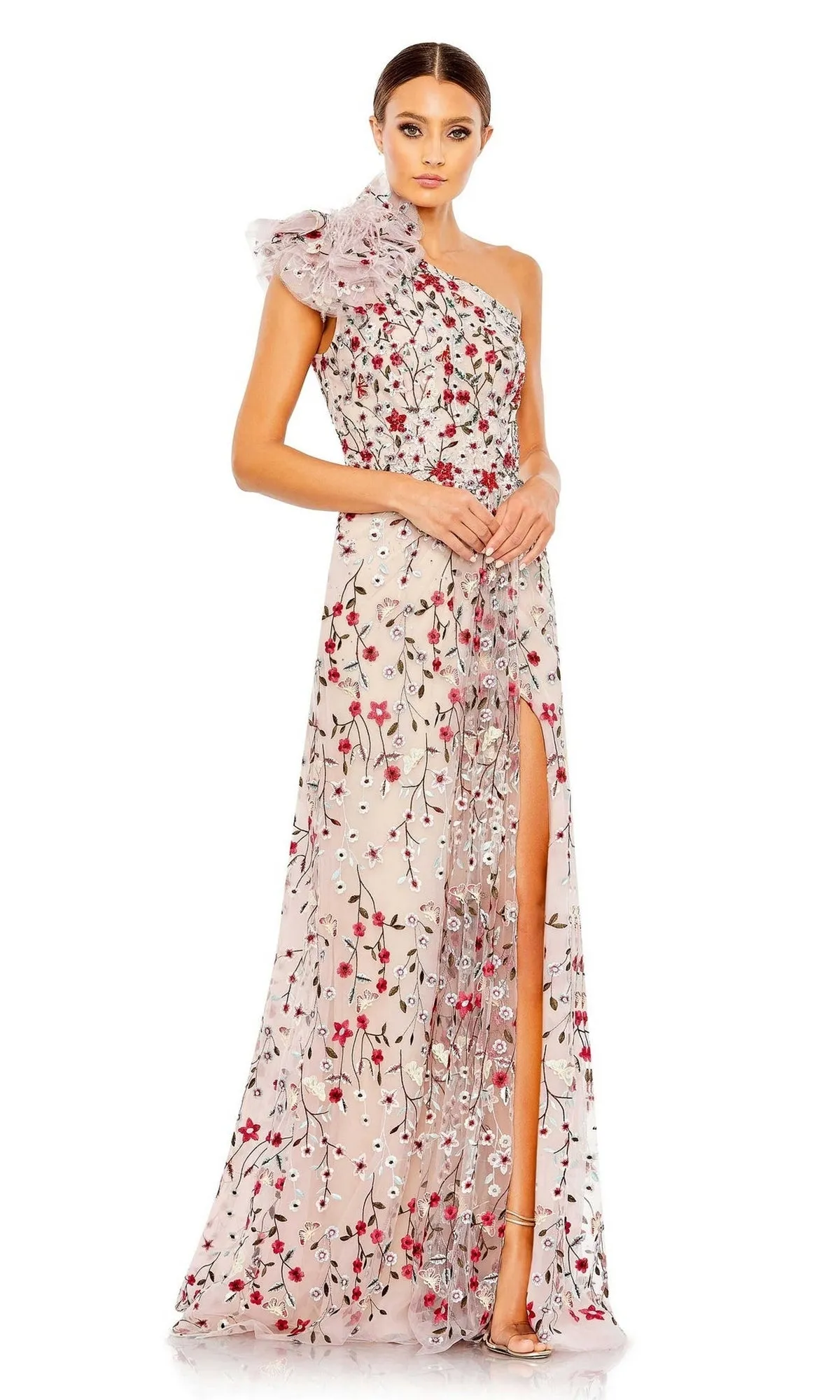 One-Shoulder Print Formal Gown: Mac Duggal 20331 sold by PromGirl