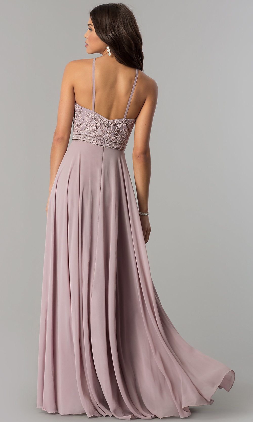 Embroidered-Bodice High-Neck Long Chiffon Prom Dress sold by PromGirl product image thumbnail 2