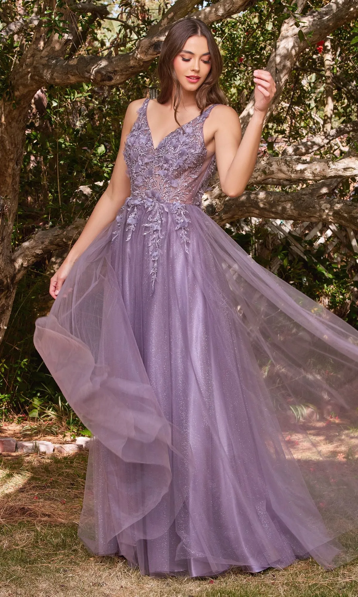 Glitter Tulle Illusion Prom Dress: Ladivine CD0181 sold by PromGirl